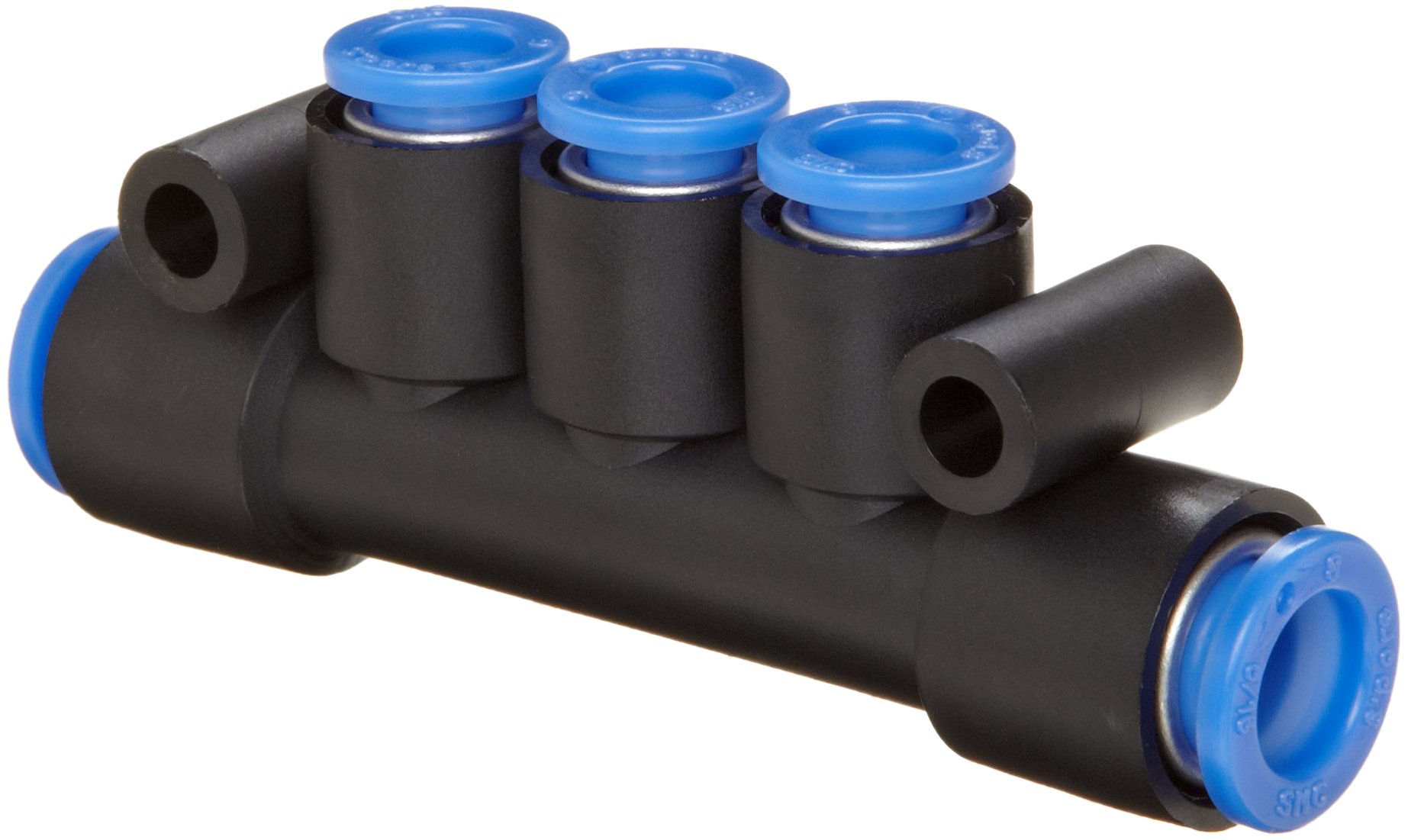 SMC KM13-06-08-3 PBT Push-To-Connect Tubing Manifold, 2 Inlets-8 mm, 3 Outlets-6 mm Tube OD