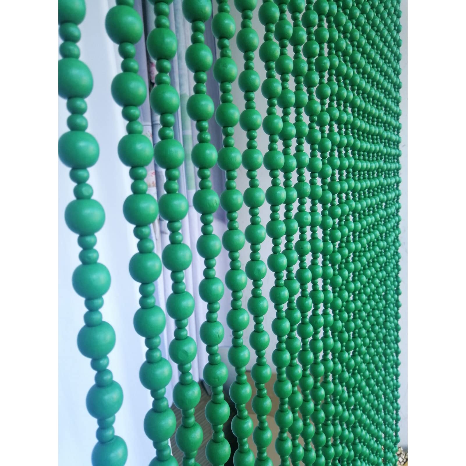 Design Classico Perline Tonde Verdi Tende for Porte Legno Corda Di Perline Divisori Armadi Stringa Dello Schermo Massiccio Tenda Di Perline Per Porte,Verde,27strands60x215cm