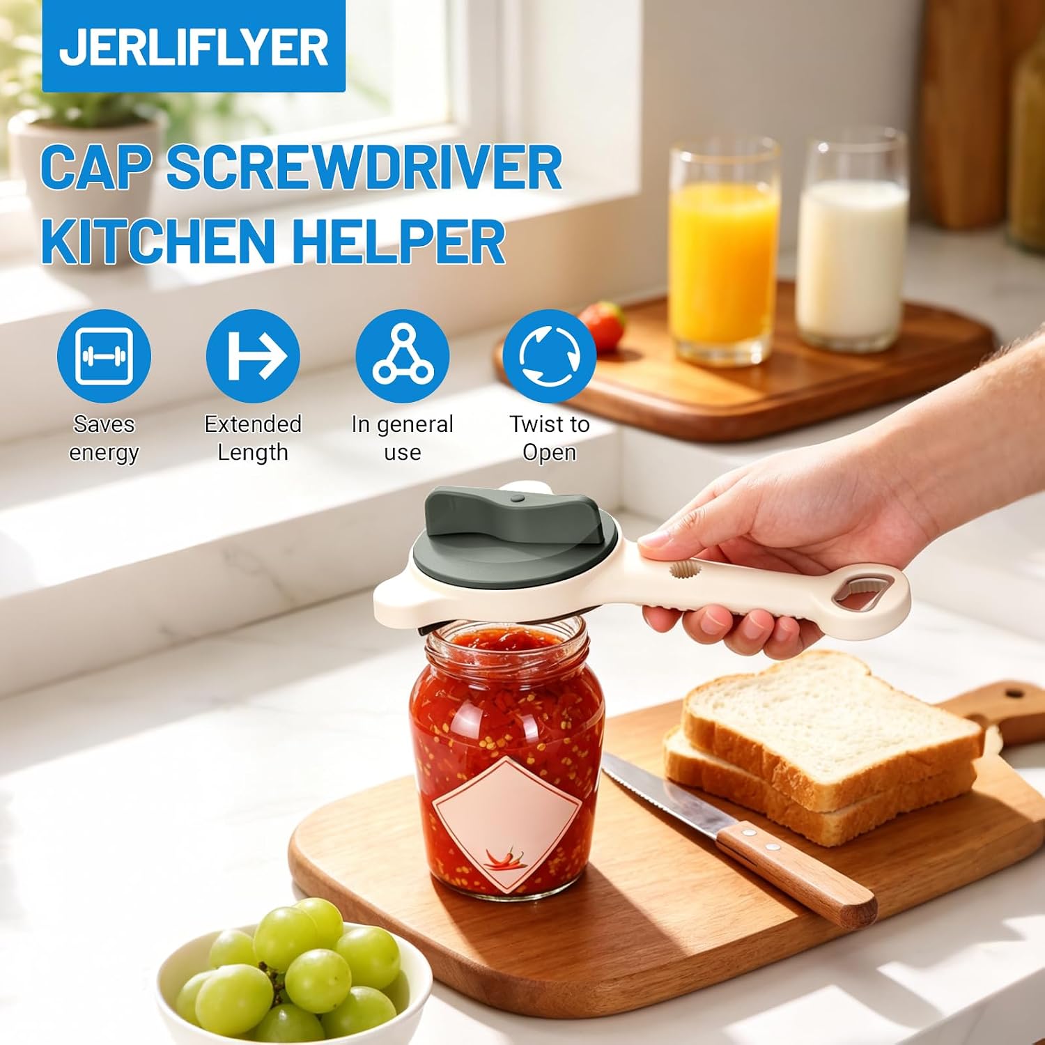 2026 New 4-in-1 Jar Opener, Multi-Functional Retractable Jar & Bottle Openers, Adjustable Stainless Steel Lid Remover for Seniors & Arthritis Sufferers, Fits Kitchen Jars, Bottles & Cans