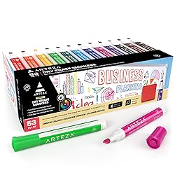 ARTEZA Dry Erase Markers Pack of 52, Chisel Tip, 12 Assorted Colors with Low-Odor Ink, Whiteboard Pens