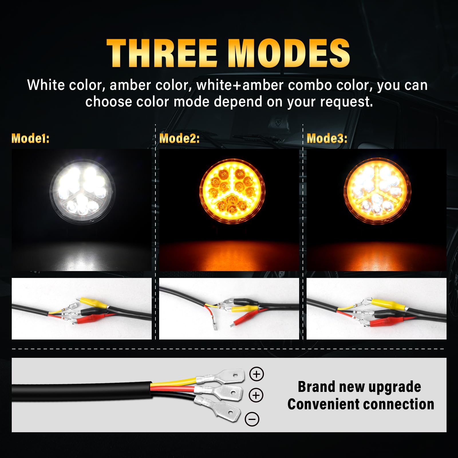 RIGIDON 2x 4 36W okrągły reflektor roboczy led z zestawem okablowania 12 V, dalekiego zasięgu led biała bursztynowa lampa, projektor światła robocze do offroad samochodów ciężarowych 4x4 motocykl