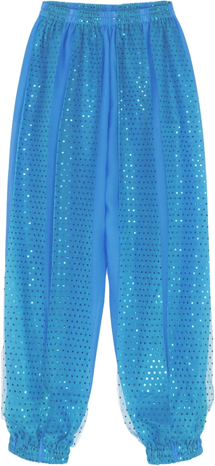 DINORMIN Women's Belly Dance Pants Coin Lantern Pants Side Split Sequin Pants Yoga Indian Arabic Bloomer Trousers