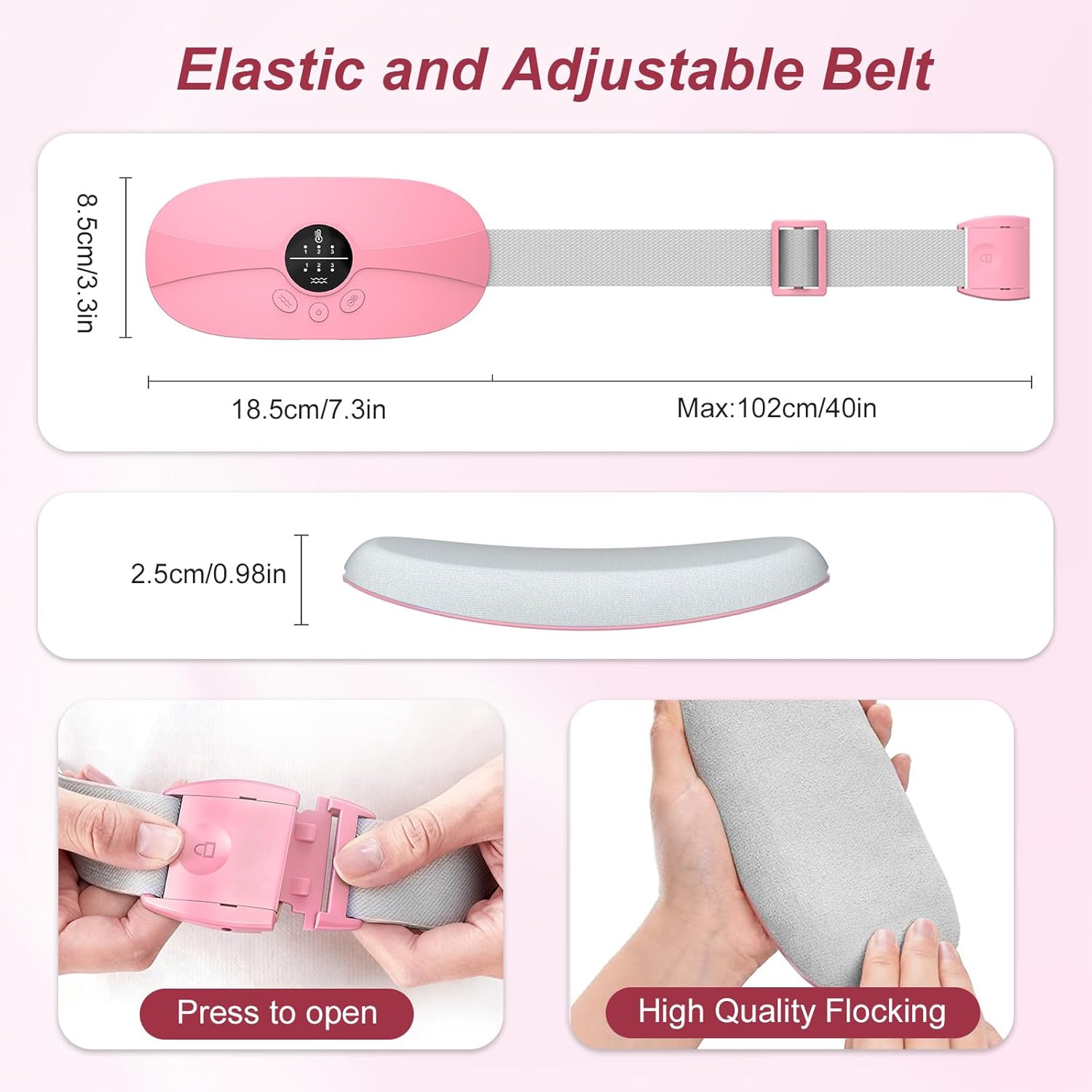 Portable Heating Pad, 5s Fast Heating, 3 Heat Levels and 3 Massage Modes, Heating Pad for Period Cramps for Women and Girls(Pink) - Image 4