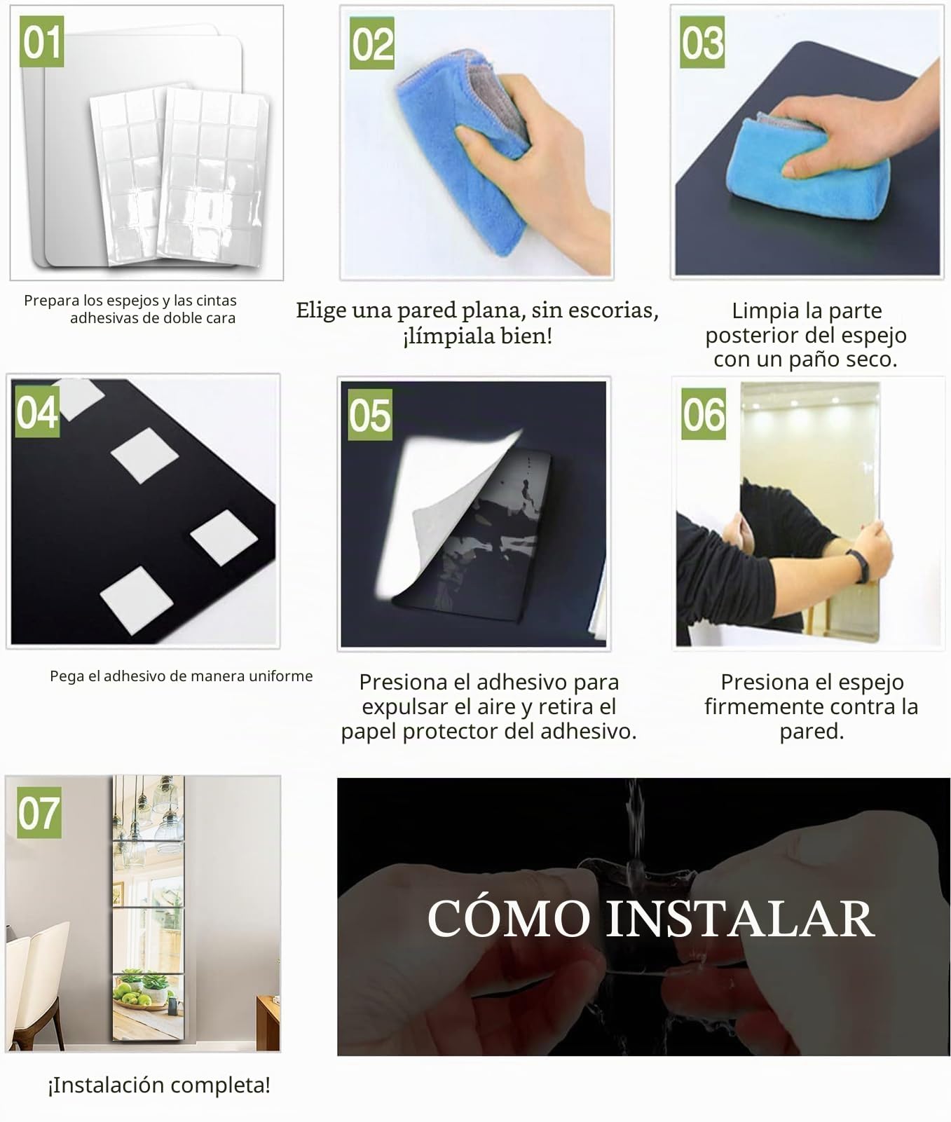 4 Piezas Espejo de Pie Cuerpo Entero Espejos Decorativos de Pared Mirror Wall Espejos Adhesivos para Baño Dormitorio Entrada Recibidor Habitacion Salon Gimnasio (35 x35 cm)