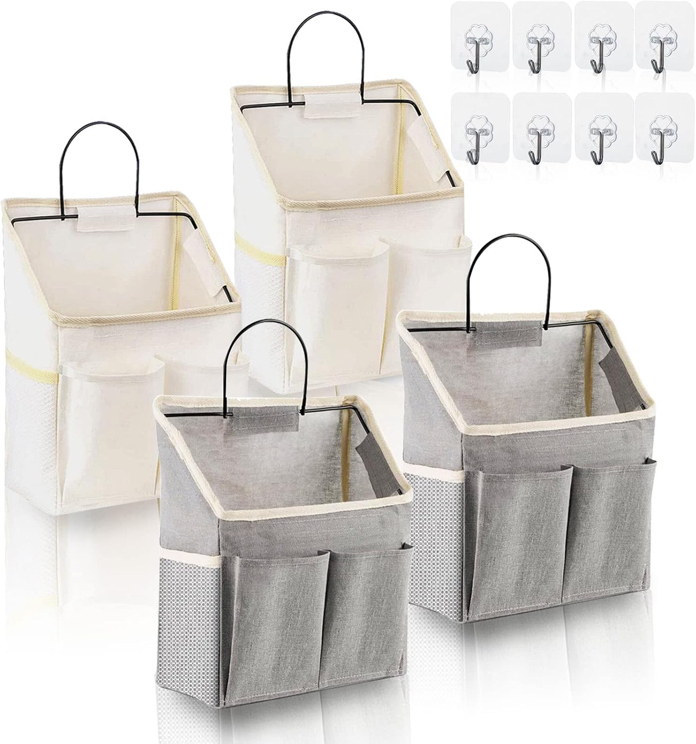 Wall Hanging Storage Bag 4 Pcs Fabric Closet Organizer Pockets | Hanging Organizer, With 8 PCS Sticky Hooks, Bathroom Dormitory Office Rv Storage, Wall Mount Space Saving Cloth Pouch