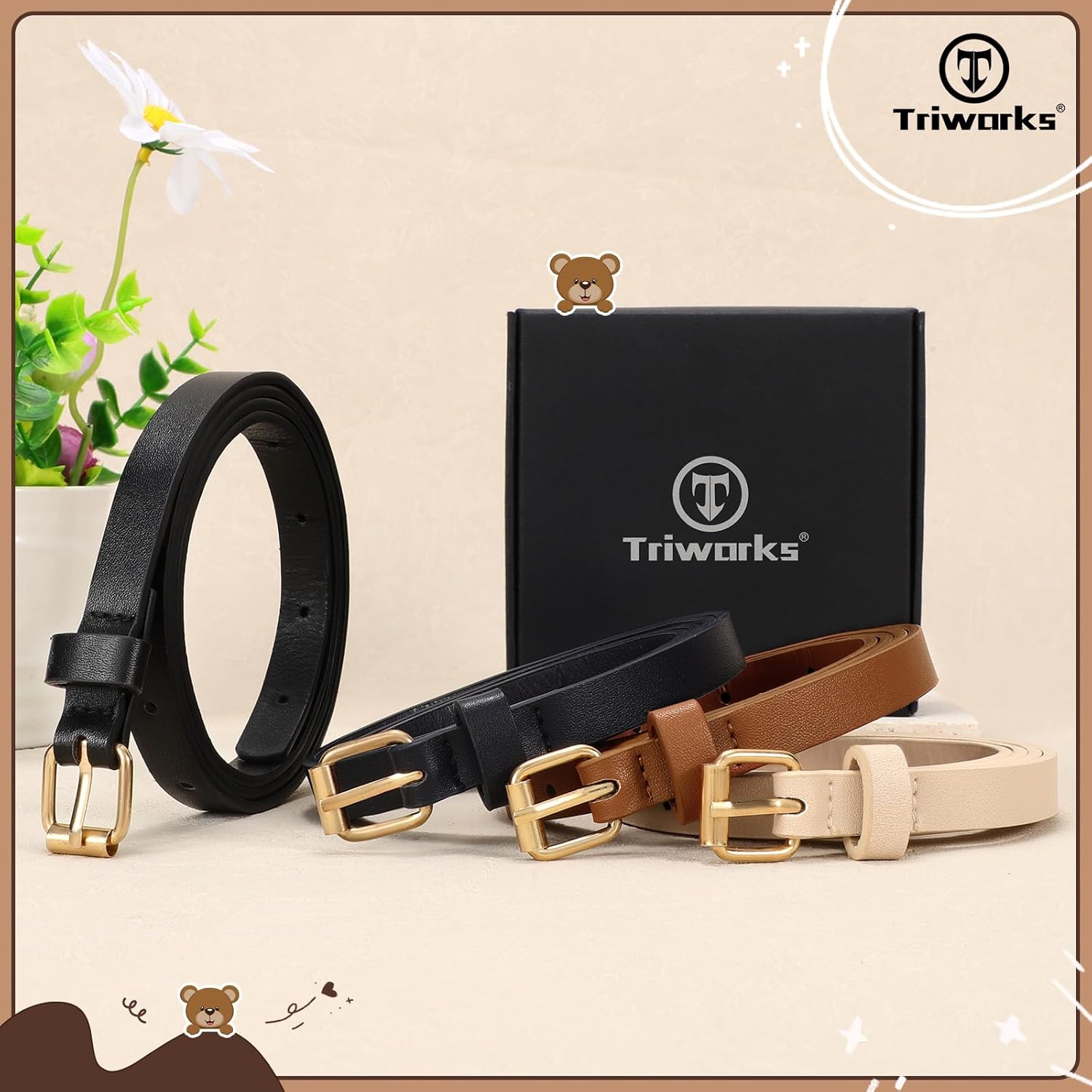 4 Pack Girls Skinny Leather Belts for Jeans Dress Thin Waist Belts for Girl with Gold Buckle - Image 4