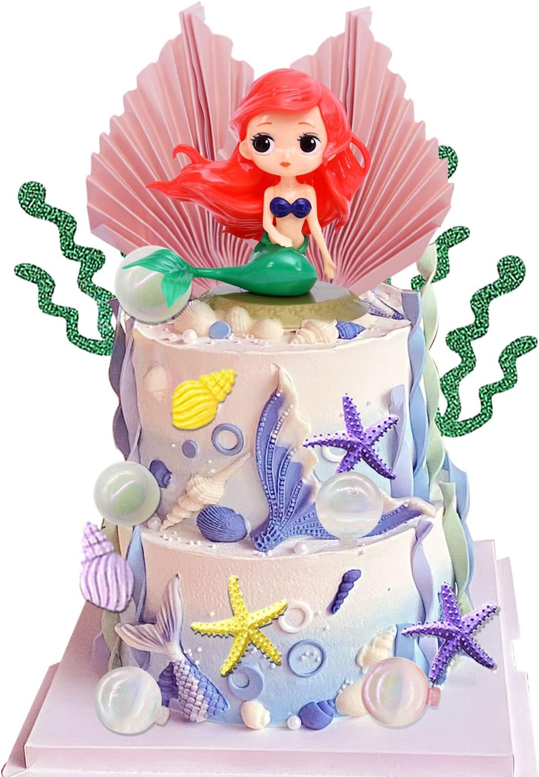 MEMOVAN Mermaid Cake Topper Under the Sea Cake Toppers with Bubble Balls Seashell Cake Cupcake Topper Mini Mermaid Figurines Cake Decoration for Mermaids Theme Princess Underwater Party-16pcs