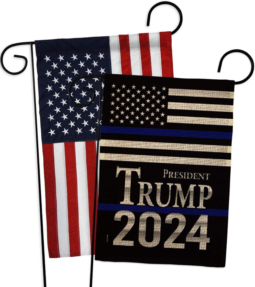 Trump Flag President Thin Blue Line Burlap Garden Flag-Pack Patriotic Vote Democrat Republican Tea Party United State American Election Applique House Yard Gift Double-Sided, Made in USA