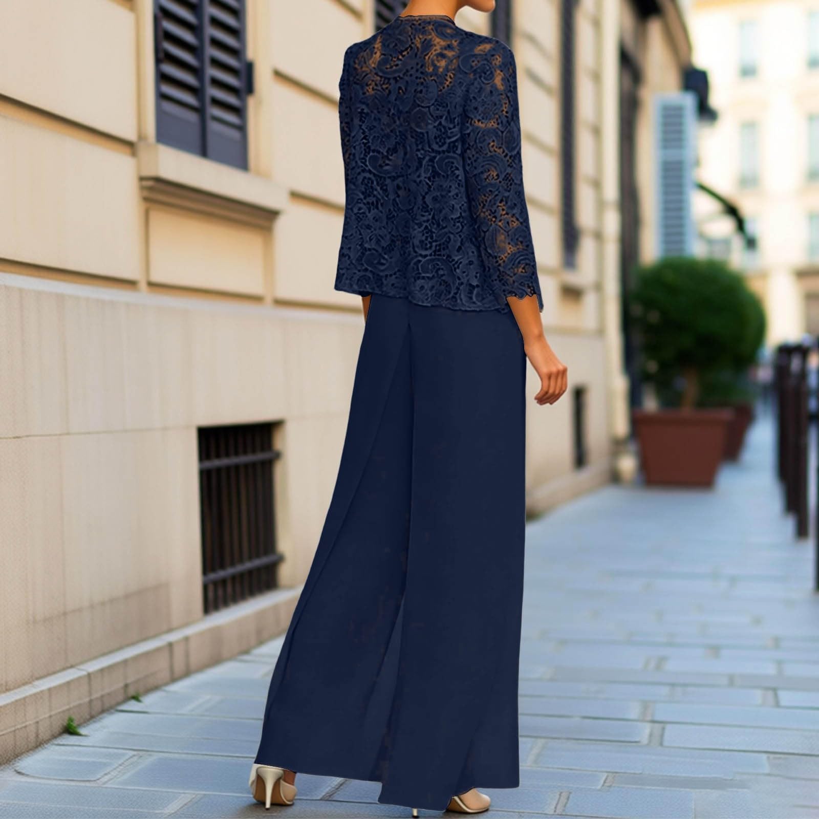 Elegante Conjunto de Piezas con Encaje para Novia y Ocasiones de Noche con Diseño en Capas y Gasa Sofisticada