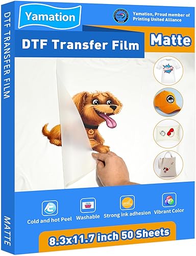 Película de transferencia DTF A4 (8.3" x 11.7") 50 hojas Premium de doble cara acabado mate papel de transferencia de PET directo a las camisetas