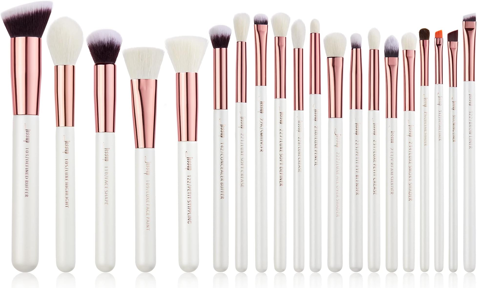 JessupBrush Set 20 PCS Makeup Brushes for Foundation Blending Blush Concealer Eye Shadow Lip, Synthetic Fiber Bristles Wooden handle White Makeup Brush T225