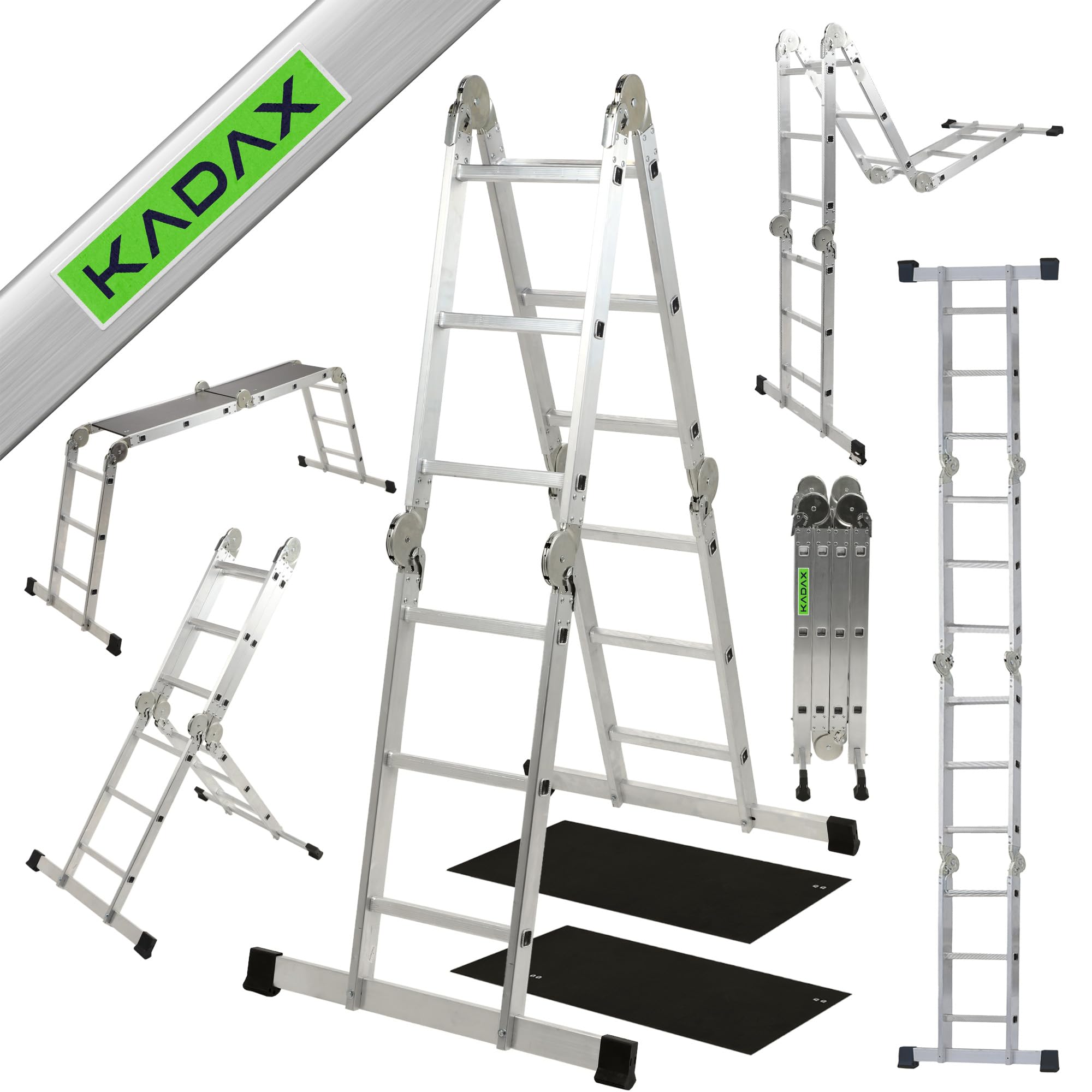 KADAX Aluminiowa drabina wielofunkcyjna, 12 stopni, składana do 150 kg