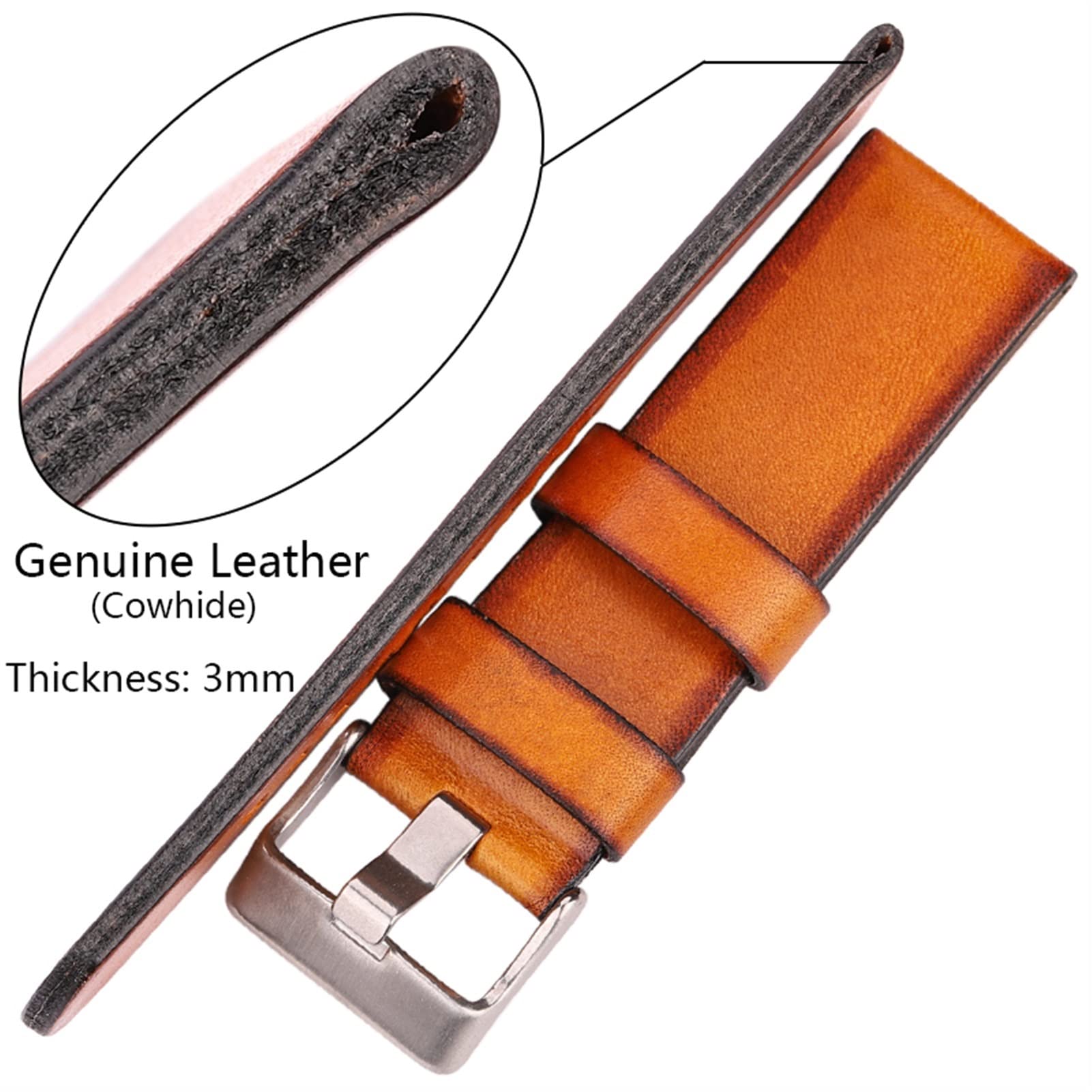 Correa de Reloj Hecha a Mano 22 mm 24 mm 26 mm Negro Rojo geel marrón Oscuro Correa de Reloj de Cuero Genuino Mujeres Hombres Correa Gruesa (Negro 26 mm)