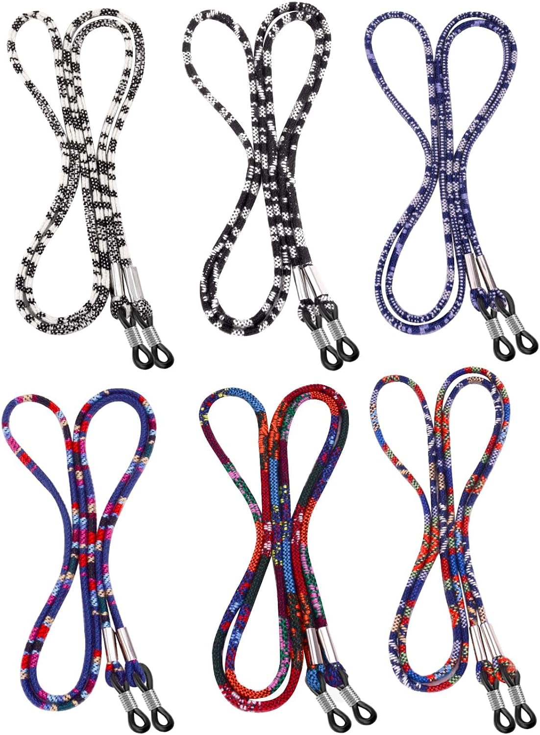 BILIONE 6 Pcs Eyeglasses Strap for Men & Women, Leather Eye Glasses Holders Around Neck, Dark Colors Glasses Chain