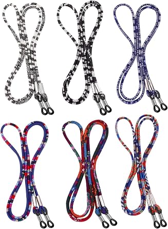 BILIONE 6 Pcs Eyeglasses Strap for Men & Women, Leather Eye Glasses Holders Around Neck, Dark Colors Glasses Chain