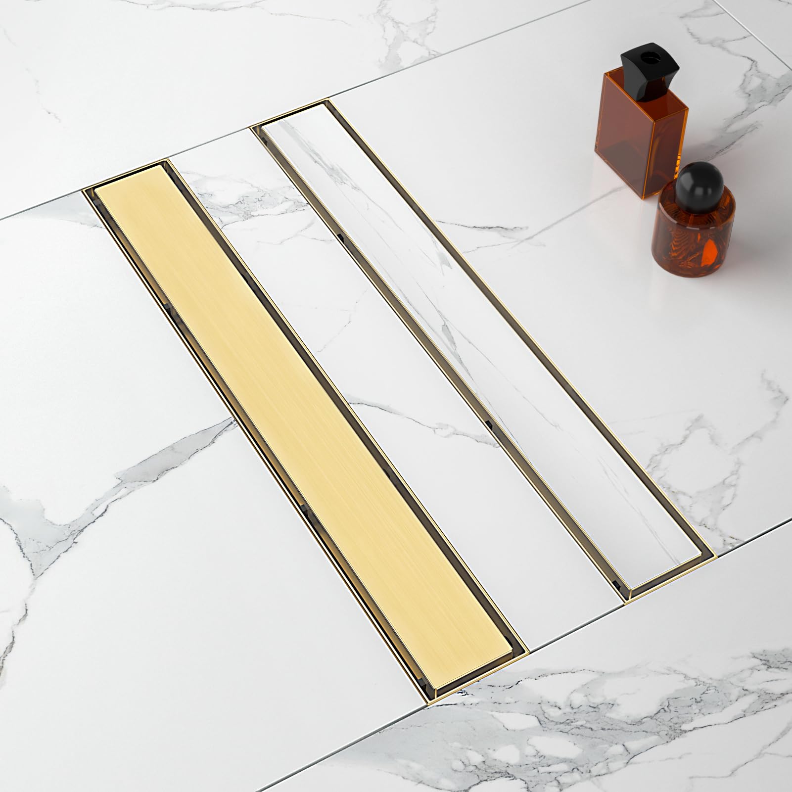 Photo 1 of 24 Inch Linear Shower Drain-Brushed Gold, with Tile Insert Grate