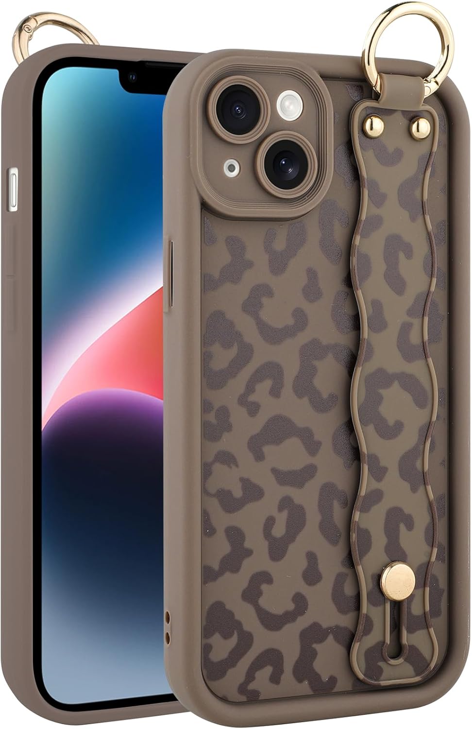 MOWIME Compatible with iPhone 14 Plus Case with Wrist Strap, [Upgraded] Adjustable Wristband Kickstand Case for Women Girls, Cheetah Print Shockproof Silicone Protective Case 6.7 Inch, Brown - Image 6