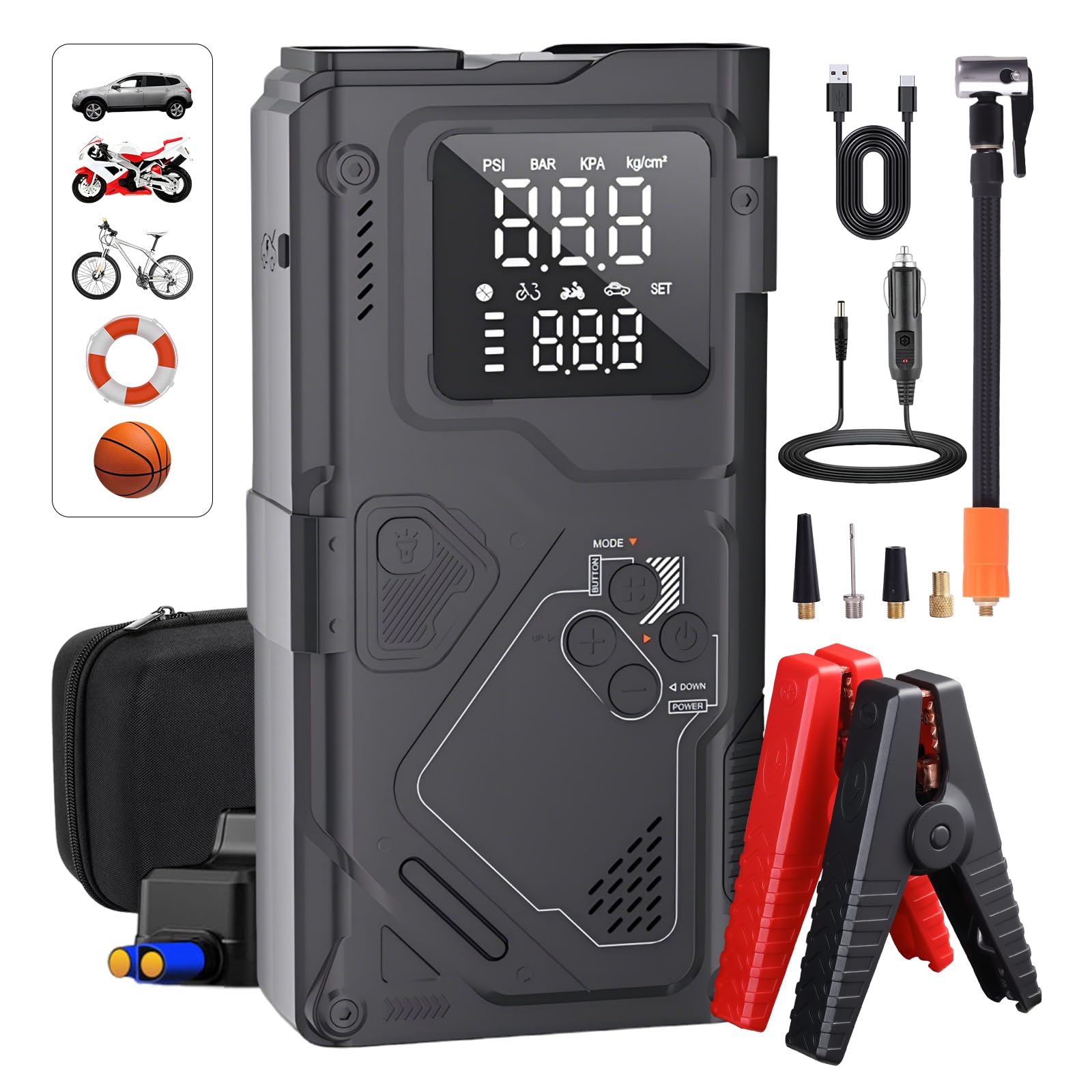 Amazon | 【4in1】ジャンプスターター6000Aピーク 電動空気入れ 150PSI