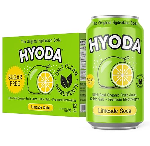 HYODA Limeade Soda, Gluten Free and Vegan Sparkling Electrolyte Drink, Made with Organic Lime Juice, Celtic Salt, and Calcium, Keto, Zero Sugar, Plant Based, Caffeine Free, 12 FL OZ Cans, 12 Pack