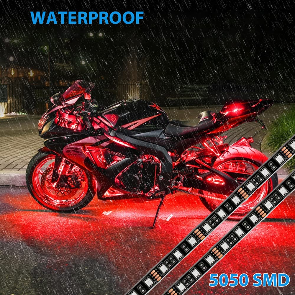 12V 5050SMD Lámpara de tira de neón LED para motocicleta, bajo luces brillantes con control remoto RGB, tira de luz decorativa universal para motocicleta