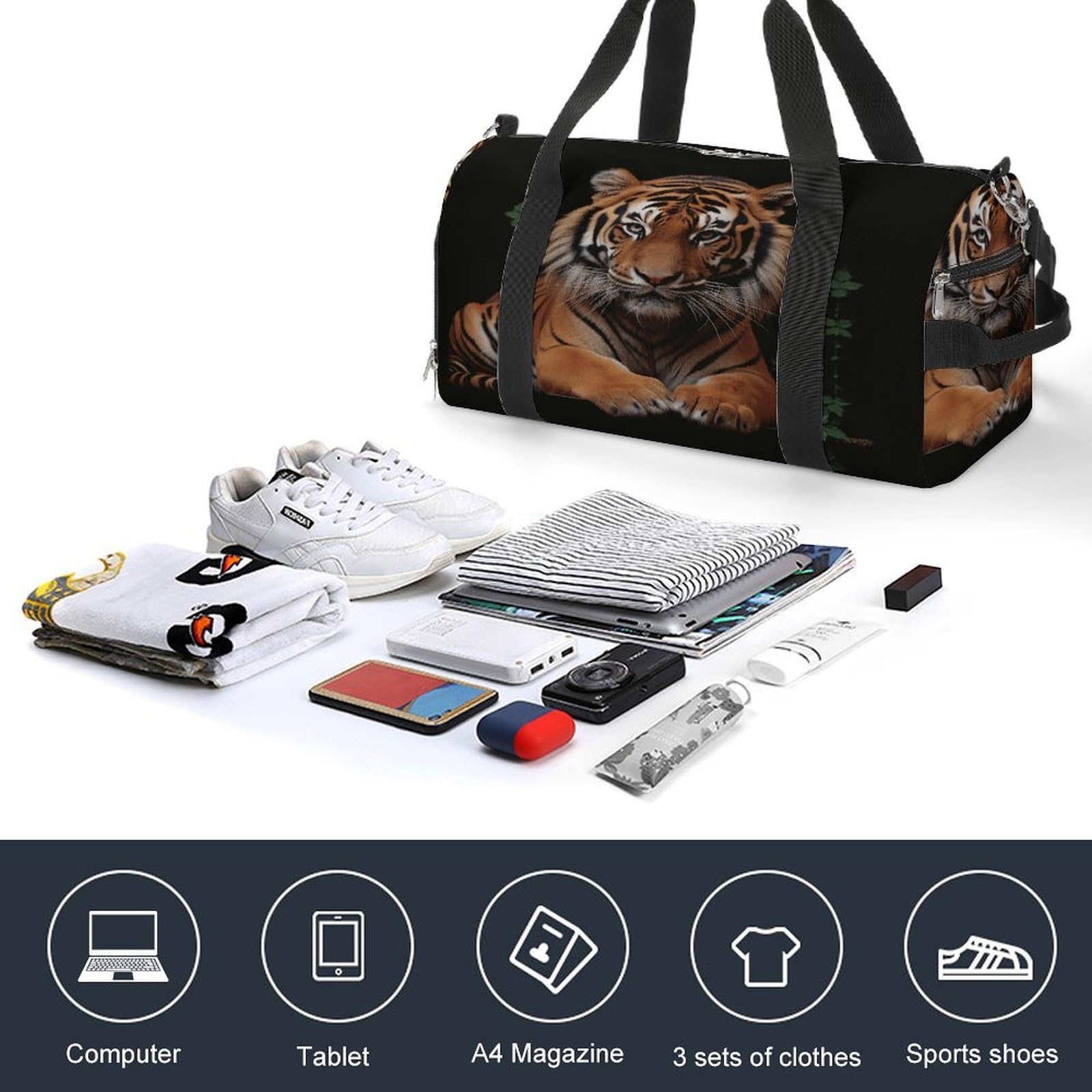 Turnbeutel für Damen und Herren, mit Tiger- und Pfoten-Aufdruck, wiederverwendbar, Turnbeutel mit Schuhfach, Stil, Einheitsgröße, modern, Stil:, Einheitsgröße, Modern