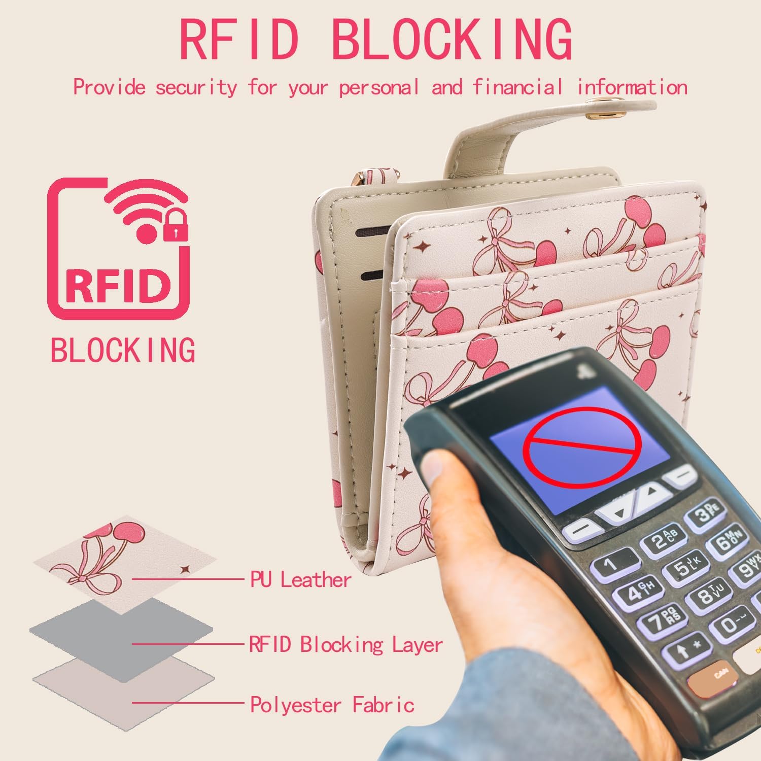 COOKOOKY Wallet Women, Rfid Blocking Womens Wallet with Credit Card Holder, PU Leather Bifold Cash Zipper Coin Pocket ID Window for Female Ladies Teen Girls Girly - Image 4