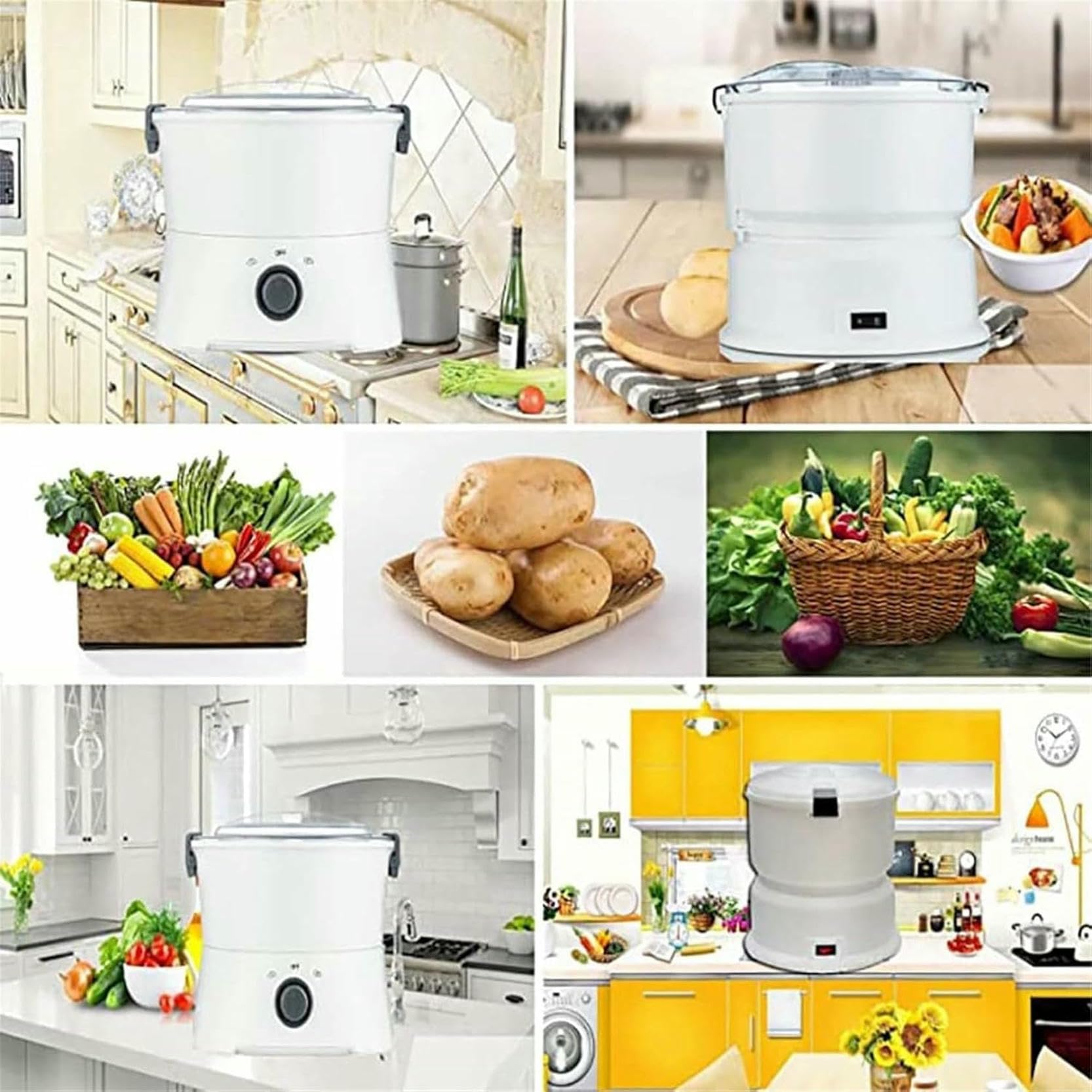 Pelador de Patatas eléctrico automático, pelador de Patatas eléctrico automático, con Cierre de Seguridad Giratorio, batidor de Patatas Blanco de 1 kg de Capacidad y con Agua.
