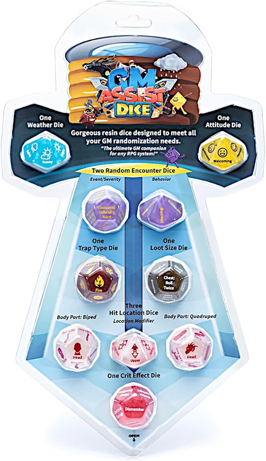 Gate Keeper Games and Dice: GM Assist Dice - 10 Unique Specialty Dice, Game Master Randomization Dice, 10 Resin Dice for Role Playing Games