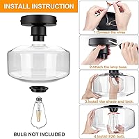 Vista 9 de Semi Flush Mount Ceiling Light Fixture, Clear Glass Pendant Lamp Shade, Farmhouse Lighting for Porch Hallway Light Fixtures Ceiling, Vintage Hanging