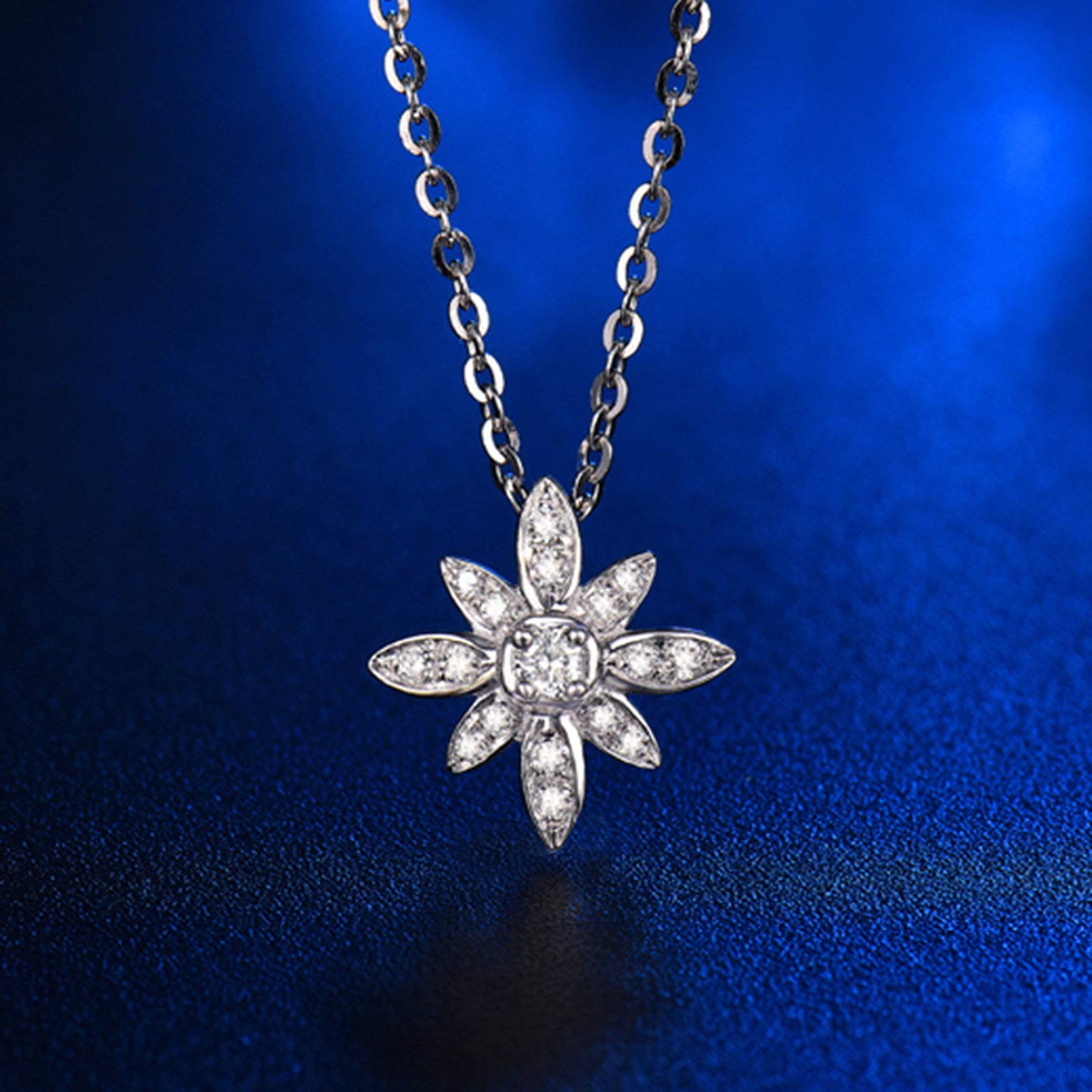 Collar con Colgante, Forma de Flores con Diamantes, Collares con Colgante de Oro Blanco de 18 Quilates para Mujeres y niñas, Regalo para el día de la Madre/Día de San Valentín, Oro Blanco