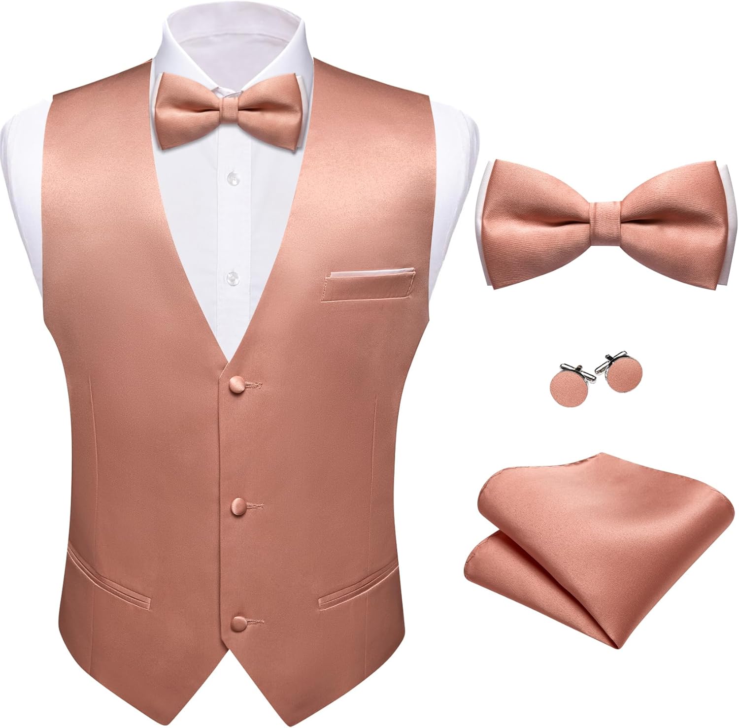 Barry.Wang Mens Suit Vest Bow Tie Set 4PCS Formal V-neck Slim Fit Casual Solid Color Waistcoat Wedding Party Tuxedo