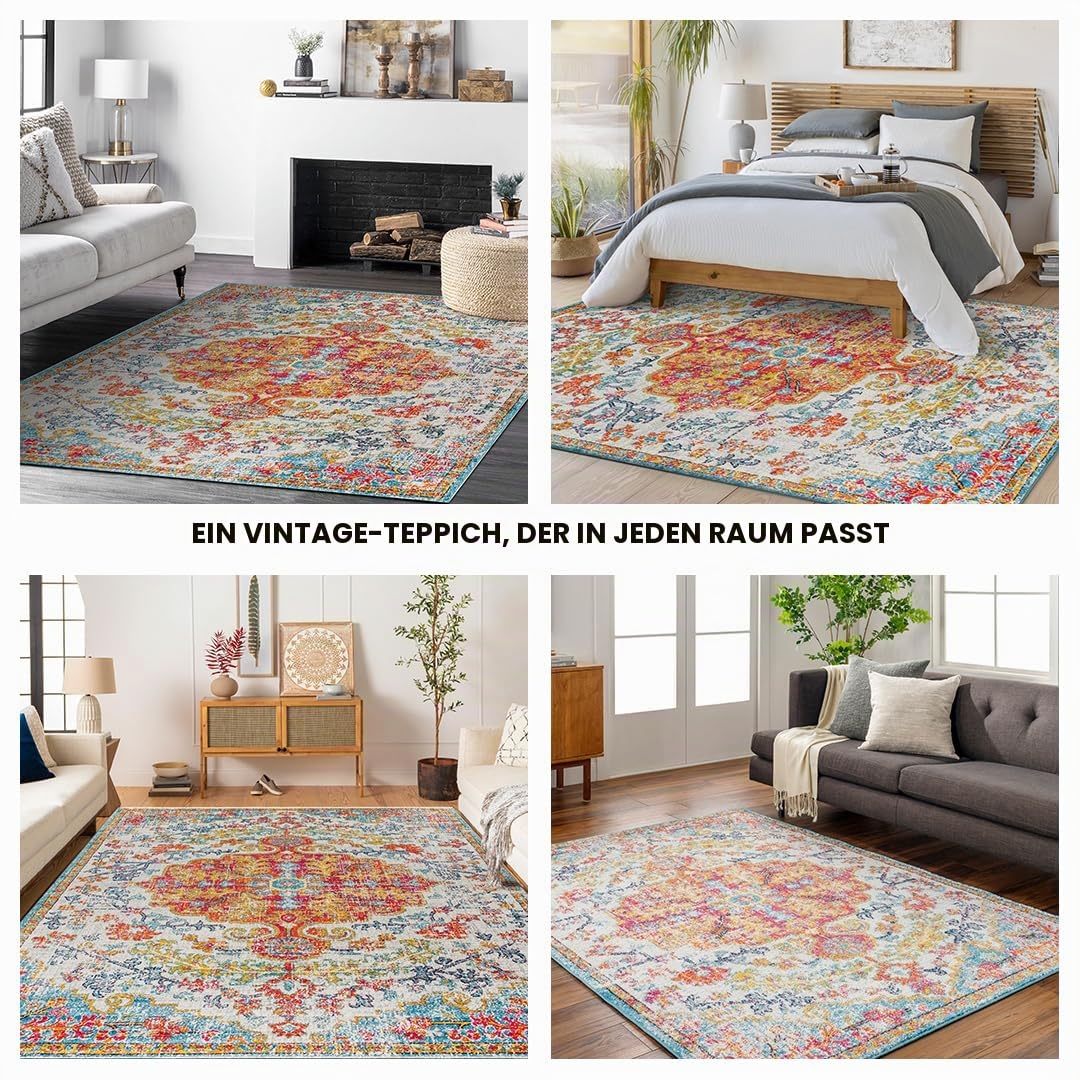 Livabliss Lou Asmara Vintage Teppich 160x220 cm – Rot, Orange, Türkis
