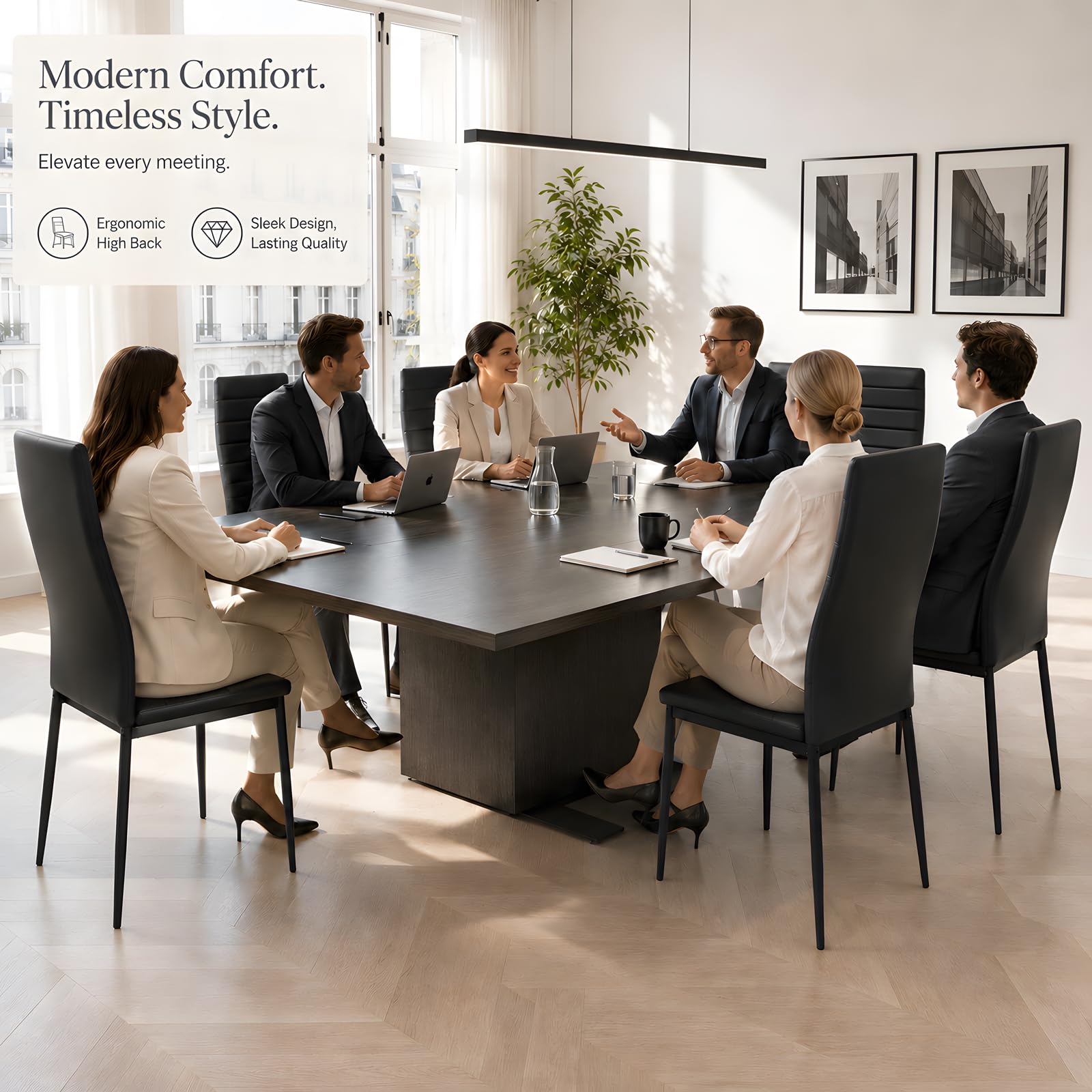 Juego de 4 Sillas de Comedor Negro Polipiel Fácil de Limpiar Silla Cocina Moderna Acolchada Patas Metal Respaldo Alto Salvaspacio Impermeable