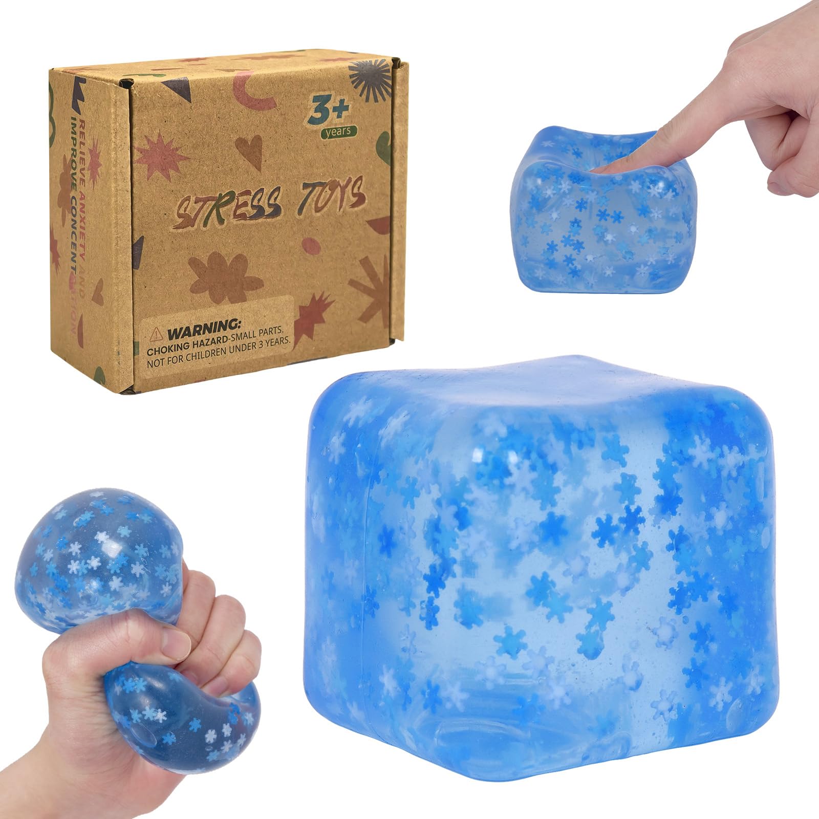 Graphinza Plus Squeeze Toys – Thickened Snowflake Ice Cube Squishy Toy, Durable Soft Fidget Stress Ball with Enhanced Grip, Heavy Feel Squeeze Toys for Adults & Kids(2.76in)(Blue)