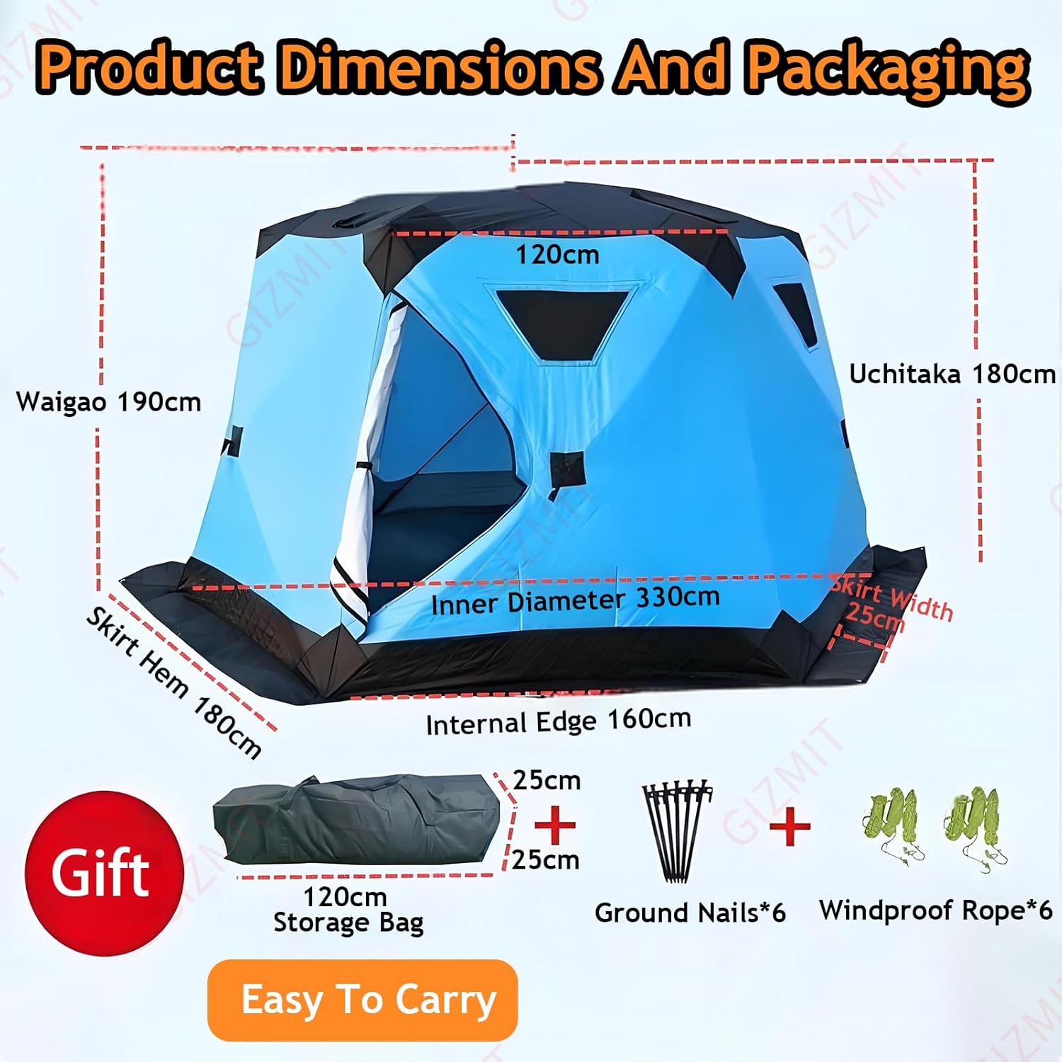 Insulated Ice Fishing Tent, Winter Fishing Tent,Ice Fishing Shelter with Stove Jack and Floor, Portable Ice Fishing Tent Insulated Layer Ice Shanty