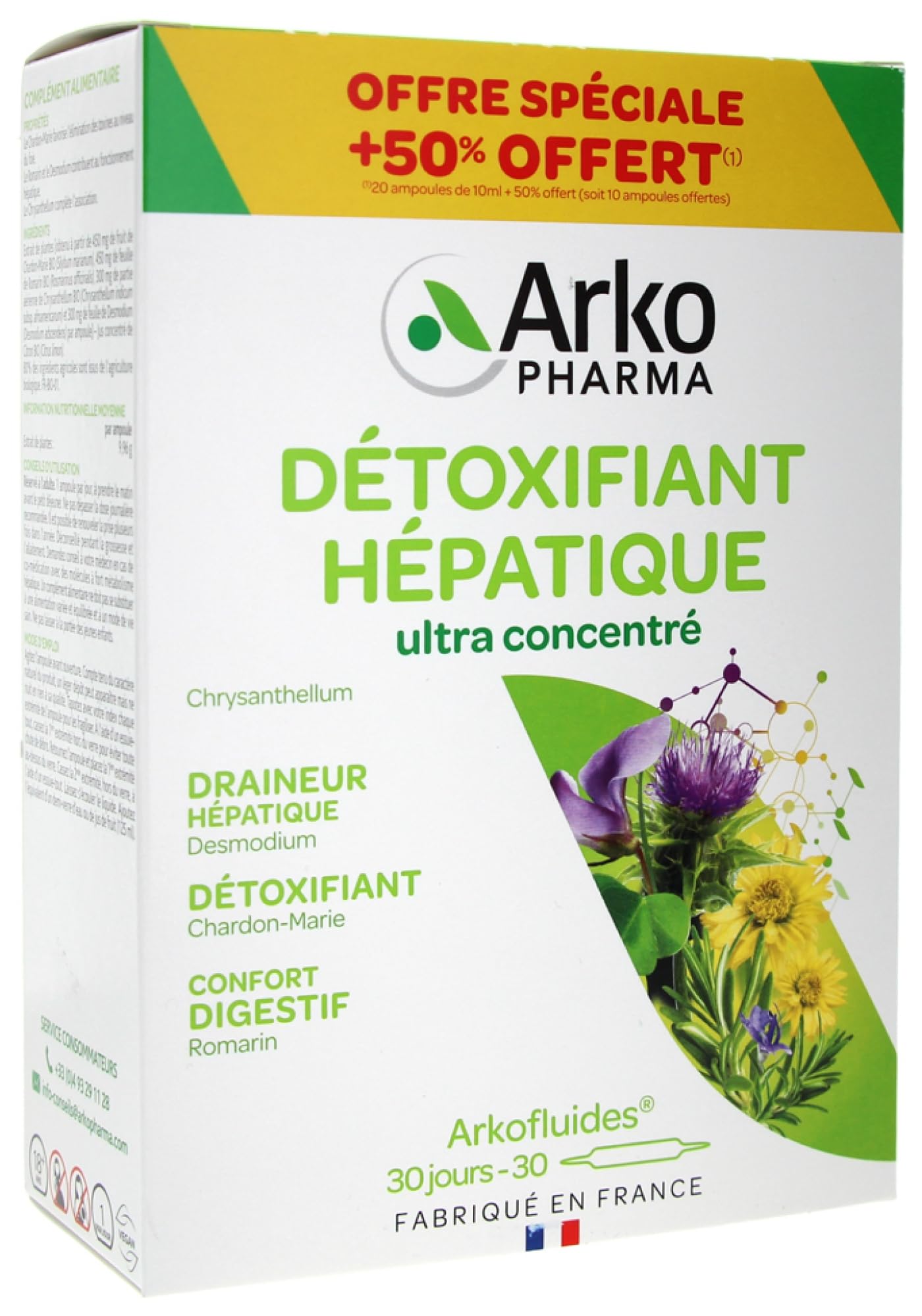 Arkopharma Arkofluides Hepatic Detoxifying 20 Ampulbs + 10 Bulbs Free