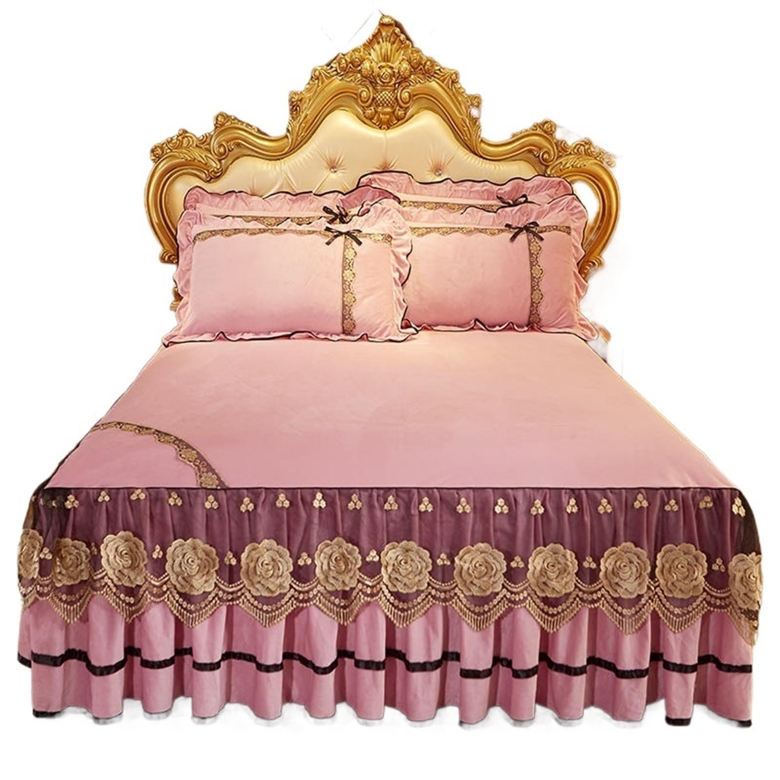 Beige Crystal Velvet Lace Embroidered Bedding, Bedspread, Pillowcases, Quilted Mattress Cover, Soft, Home Textile(Color 5,3pcs 180x220cm)