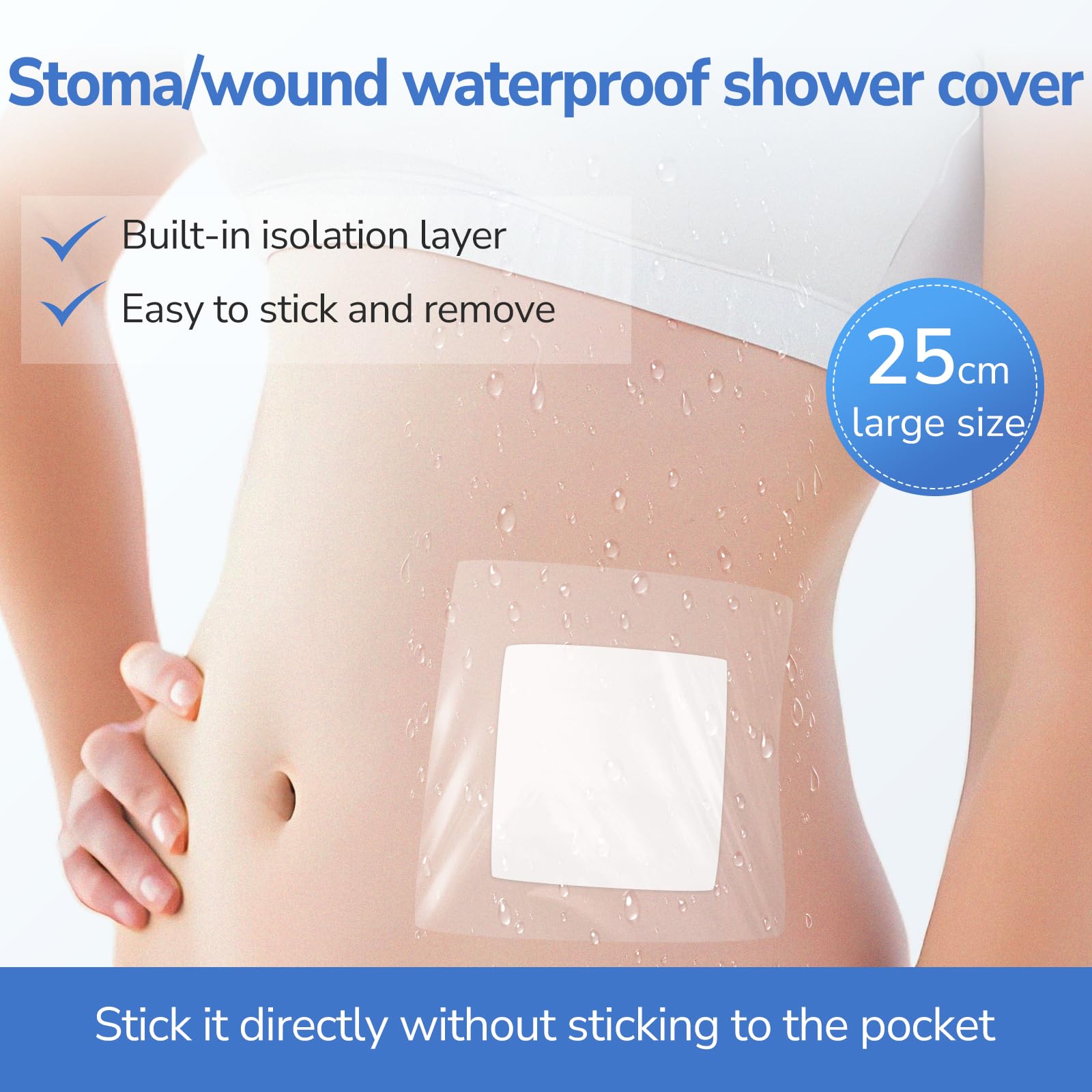 50 Stück Stoma Zubehör, Duschabdeckungen Für Stomabeutel Mit Nicht Haftendem Pad, Stoma, Wasserdichter Duschschutz, Wundabdeckung, Katheterabdeckung Für Die Dusche, 25 X 25 Cm