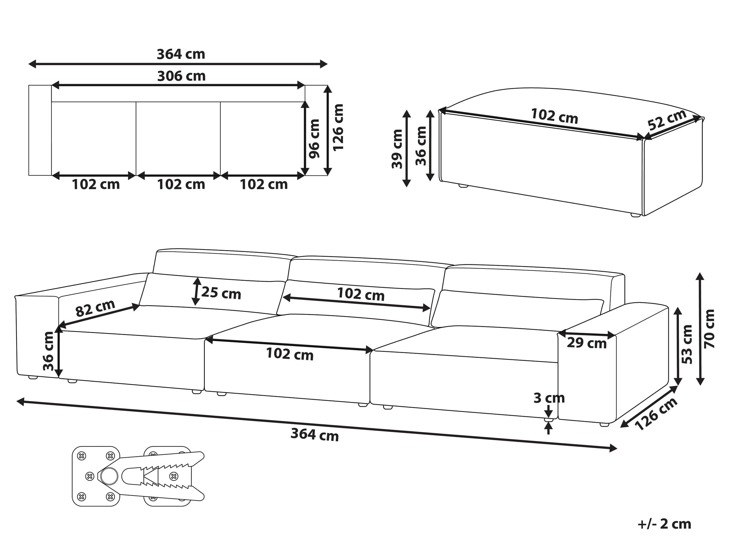 Nowoczesna sofa modułowa 3-osobowa z otomaną kanapa do salonu brązowa Hellnar