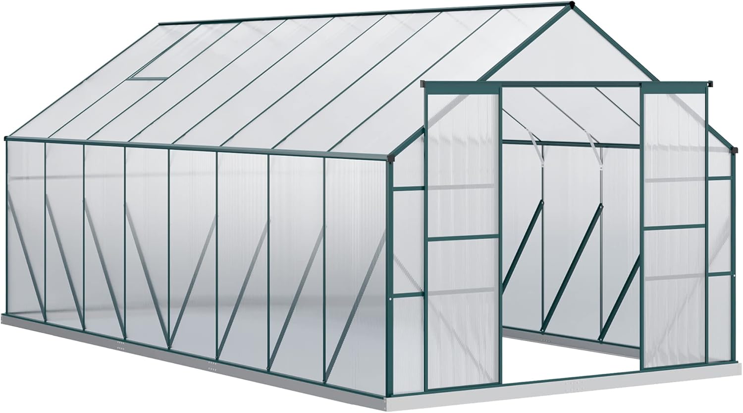 Outsunny 16' x 8' Polycarbonate Greenhouse with Aluminum Frame, Walk-in Garden Greenhouse Kit with Adjustable Roof Vent, Rain Gutter and Sliding Door for Backyard, Patio, Clear
