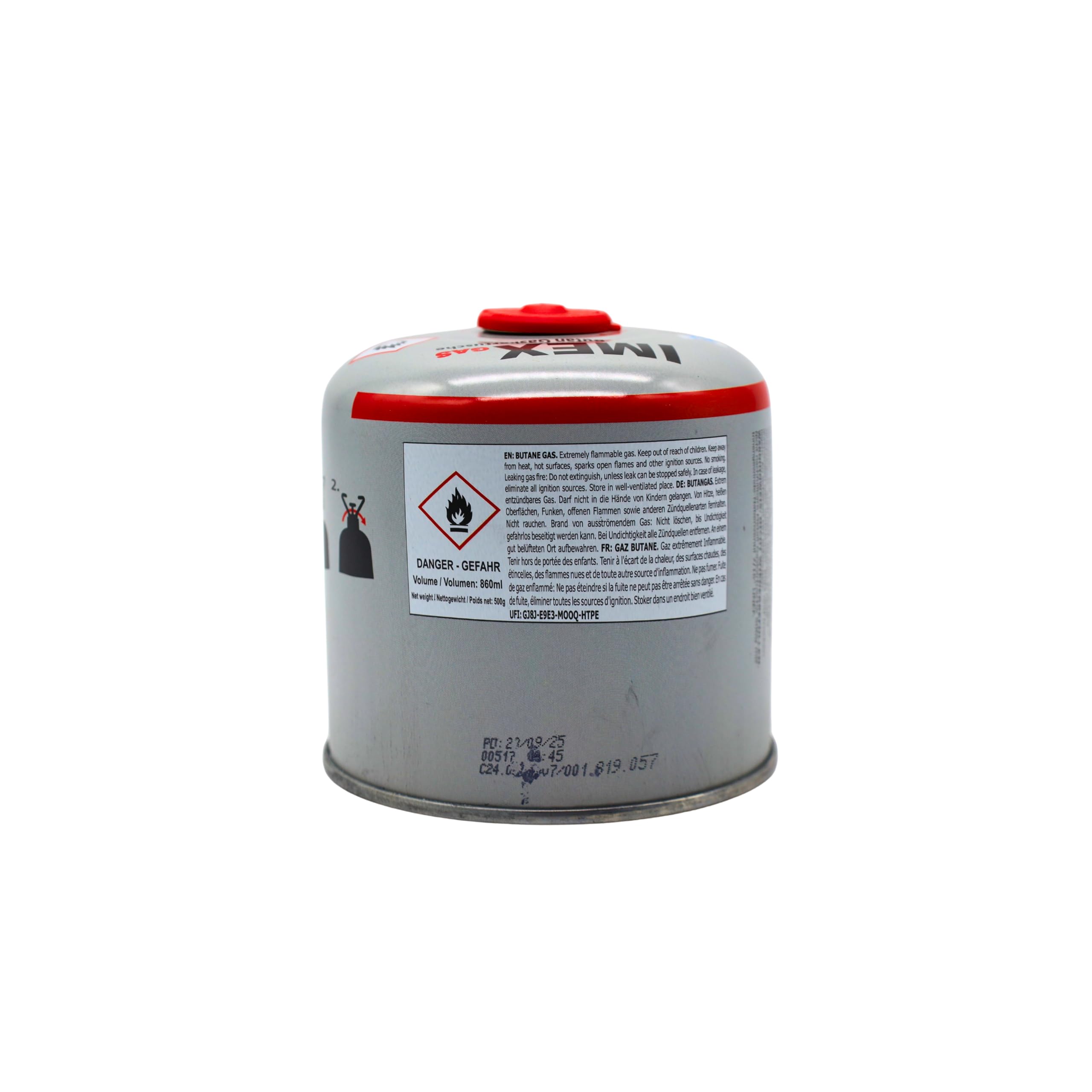 IMEX Cartuccia di gas butano da 500 g, universale, con valvola a vite e chiusura di sicurezza, per fornelli a gas e riscaldamento a gas, per campeggio (12)
