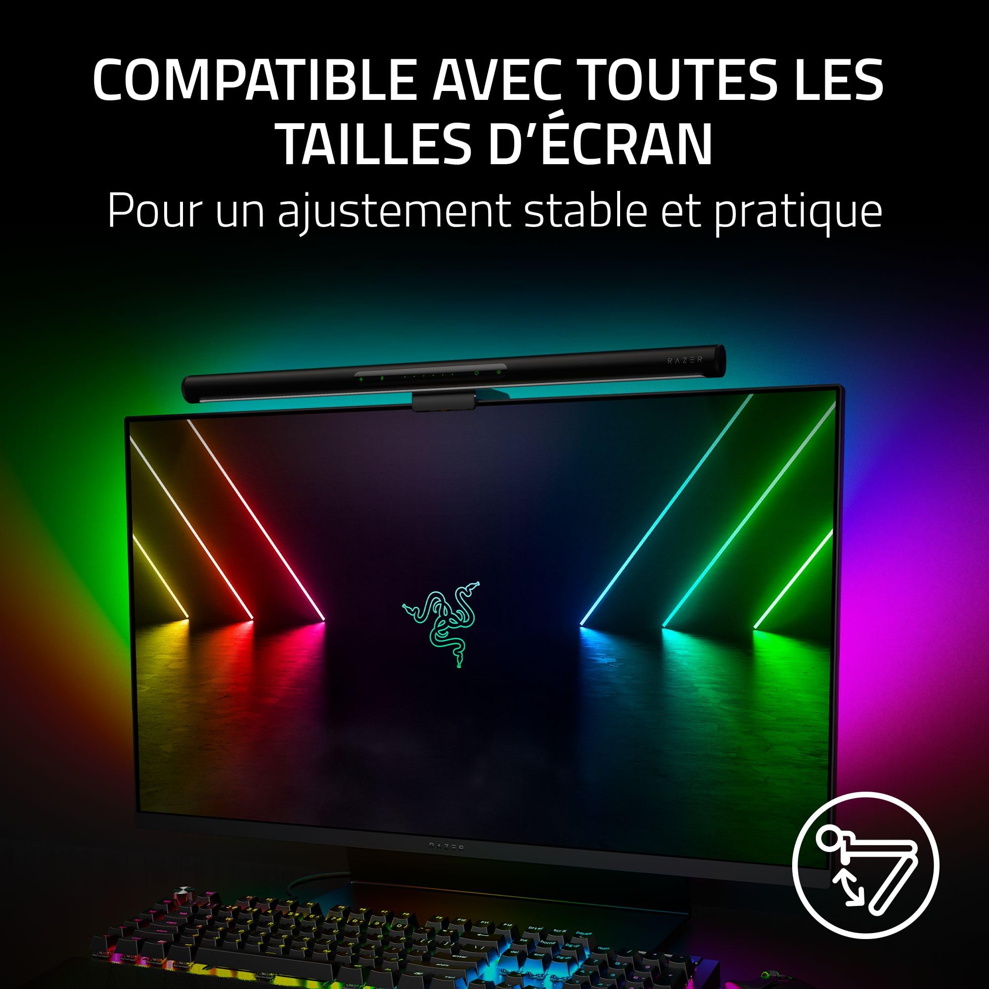 Razer Aether Monitor Light Bar - Lampe pour écran d'ordinateur RVB, barre lumineuse tactile USB réglable Noir