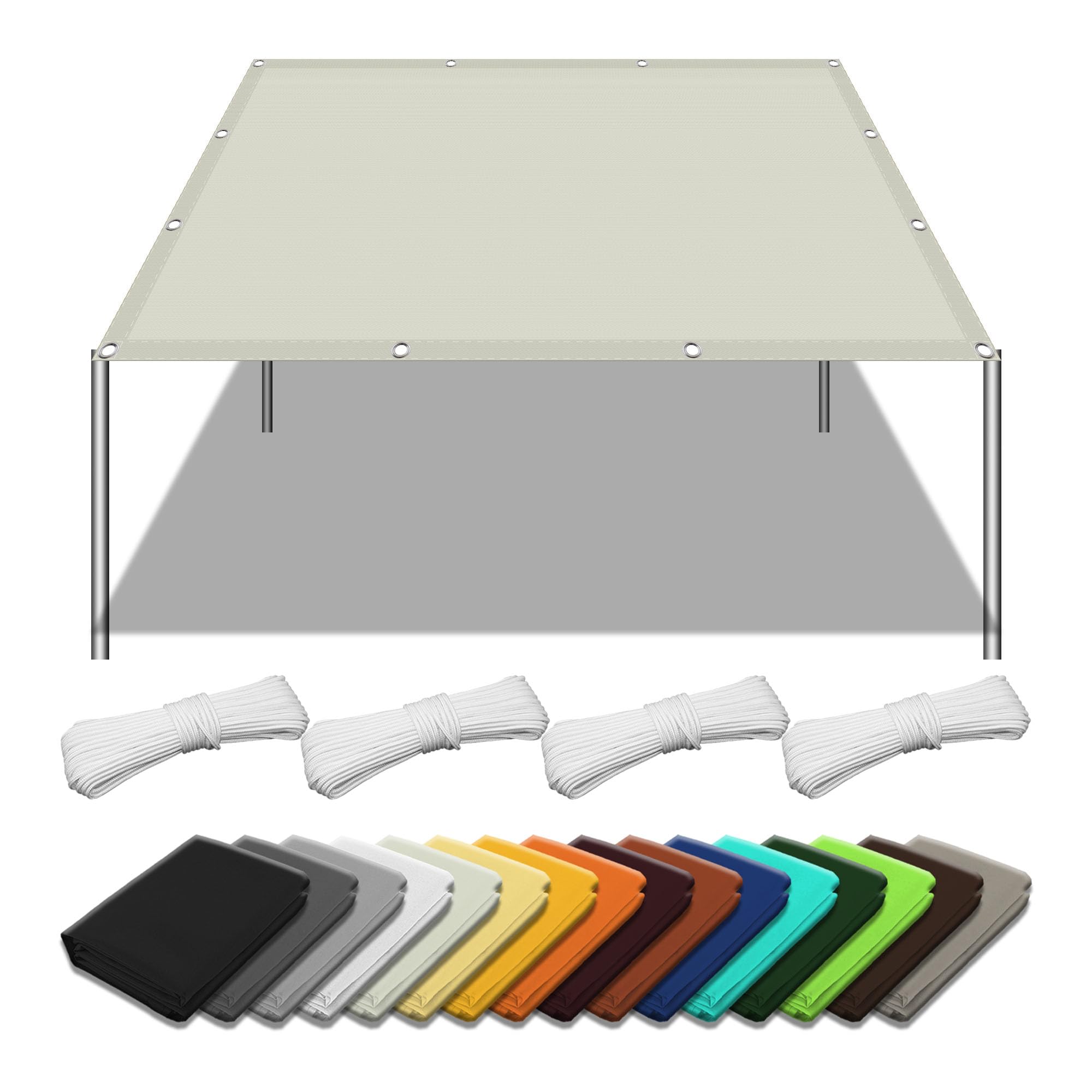 Voile d'ombrage imperméable 2.9 x 4.5 m blanc cassé avec cordons de fixation pour terrasse
