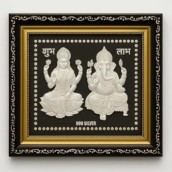 GOLDHARTZ Ganesh Lakshmi 999 Pure Silver God Frame | Diwali Poojan Gift for Home Temple | Lakshmi Ganesh Murti | Auspicious Festival Decor | Lakshmi Devi Idol for Wallet, Mandir, Desk