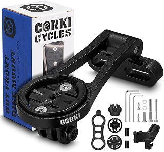 corki Cycles Adjustable Angle Out Front Stem Mounted Cycle Computer Bike Mount Compatible with Garmin Wahoo Bryton Cateye