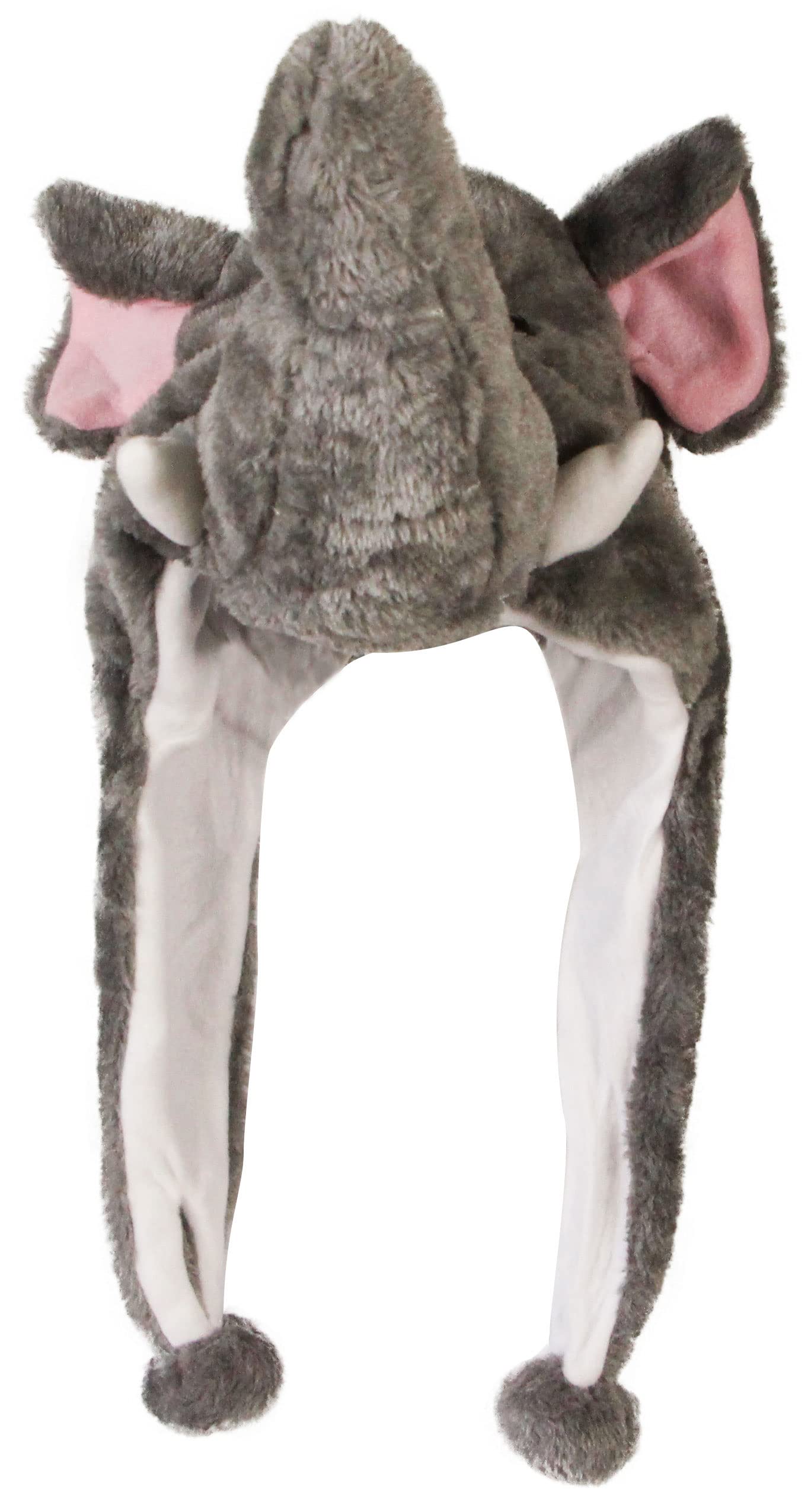 Cute Plush Animal Character Winter Hat Fun Ski Cap with Detailed Animal Face Long Ear Straps with Pom Pom Ends