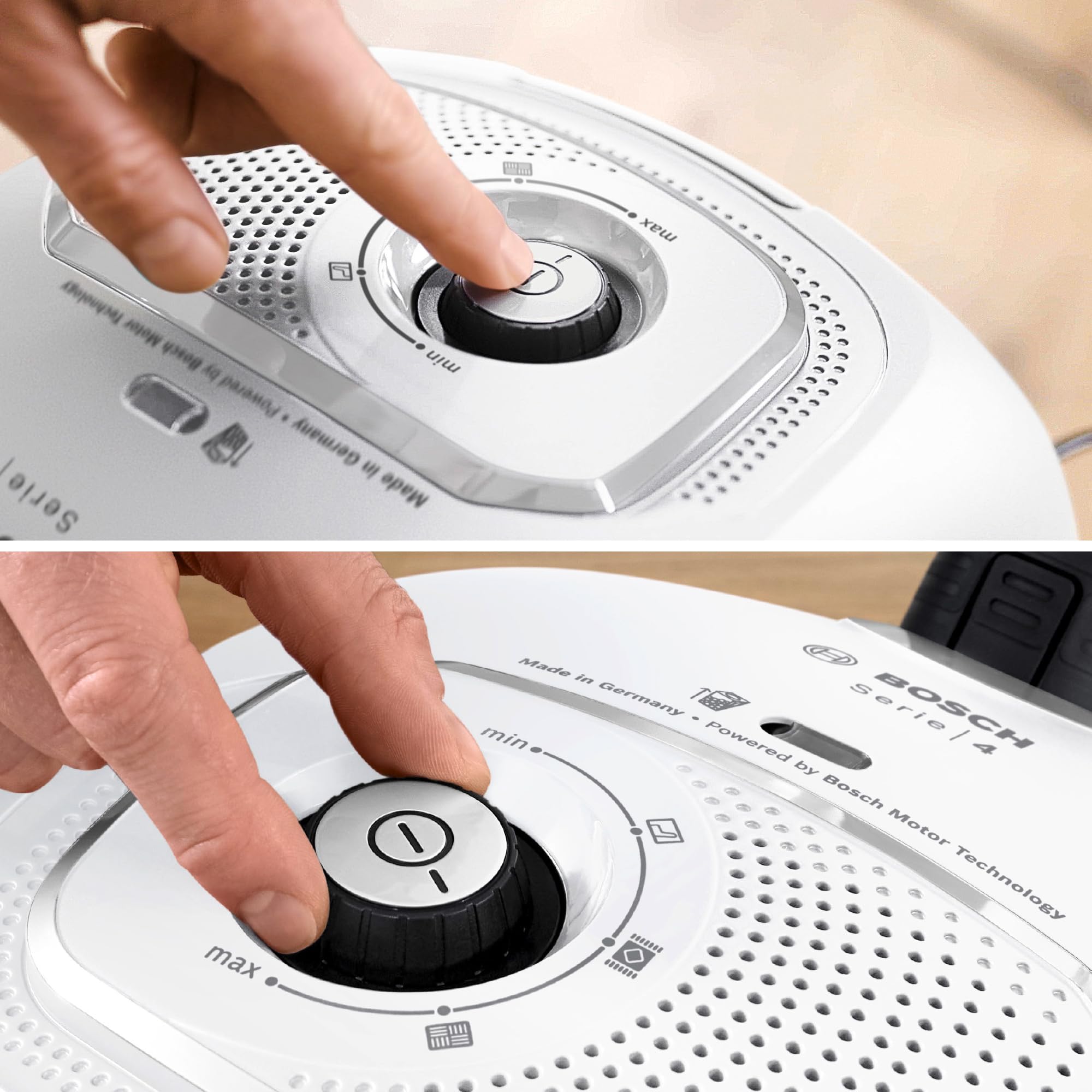 Bosch Serie 4 Odkurzacz Workowy, Promień Działania 11 m, Pojemność Worka XL, Ssawka do Tapicerki, Ssawka Szczelinowa, Zintegrowany Schowek na Akcesoria, Biały, BGB41WH1 | Odkurzacz z workiem XL, szczotka do tkanin i szczelin, zmywalny filtr, wyprodukowano
