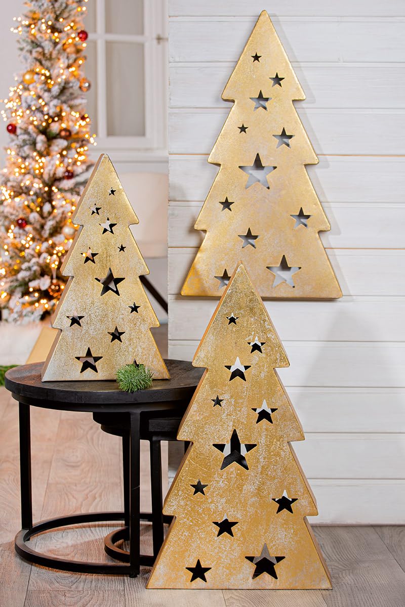 Casablanca - Starry - Sapin de Noël en métal - Doré - Finition Antique - Motif étoiles - Hauteur 67 cm x Largeur 39 cm - Décoration de Noël