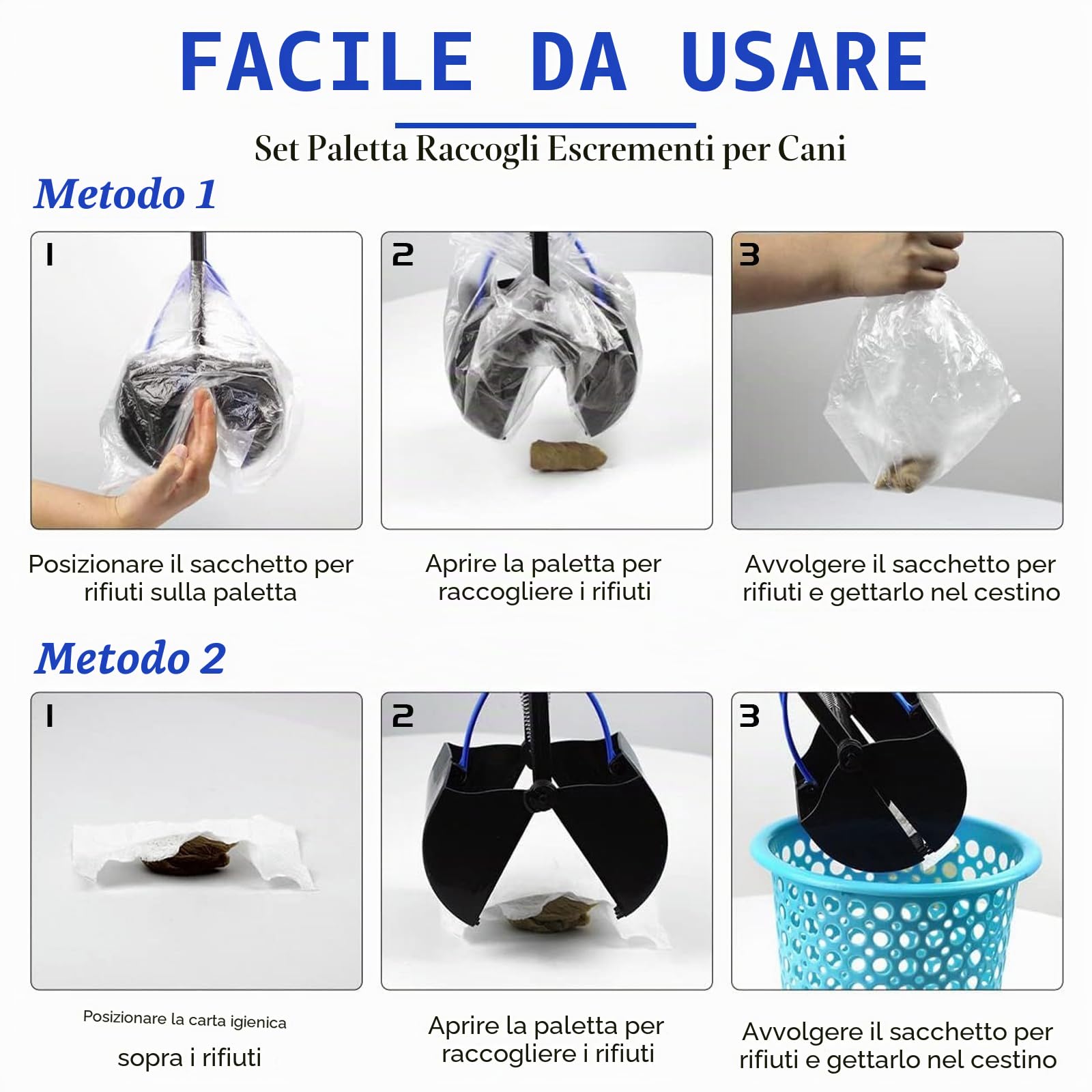 Paletta Raccogli Cacca Cani per Raccogli 45cm Cacca Cane Pieghevole Paletta per Cacca con Sacchetti Cane Cacca, Portasacchetti Cane Cacca Cane Paletta Cacca Cane per Raccogli Feci Cane (Blu)