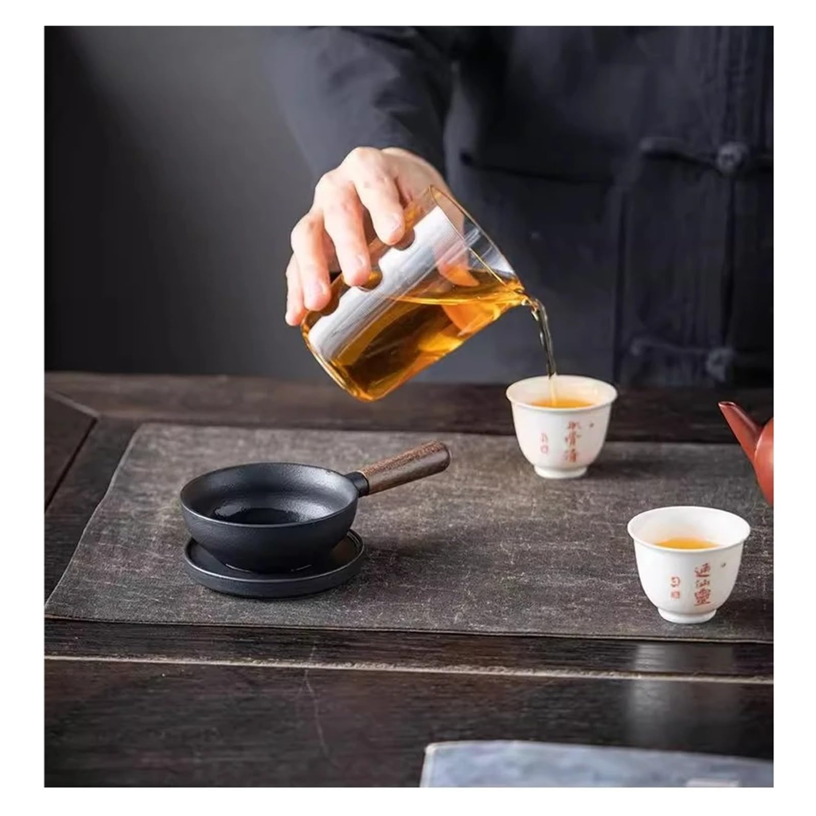 Teesieb aus Keramik Teesieb mit Sandelholzgriff, Schwarz-Weiß-Teefilter, Keramikfilter, Teezeremonie-Zubehör, Teeset-Zubehör für Familie und Büro(Black-1 set)